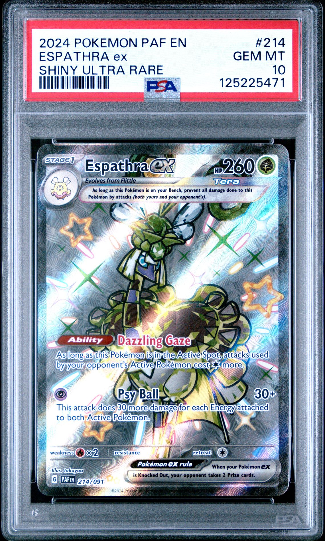 2024 Pokemon Paf En-Paldean Fates Espathra Ex #214 (Shiny Ultra Rare) Gem Mt 10 front