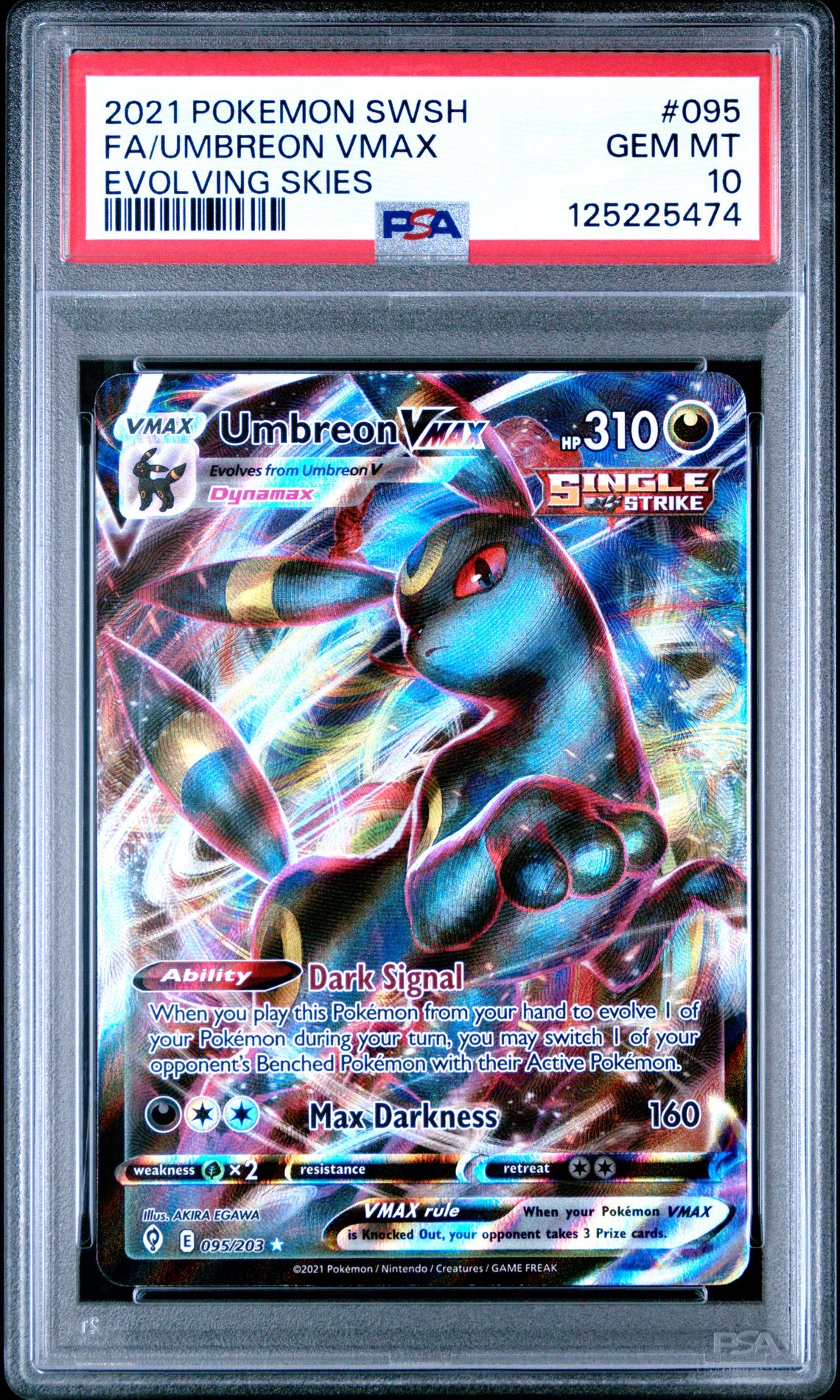 2021 Pokemon Sword & Shield Evolving Skies Fa/Umbreon Vmax #095 (Evolving Skies) Gem Mt 10 front