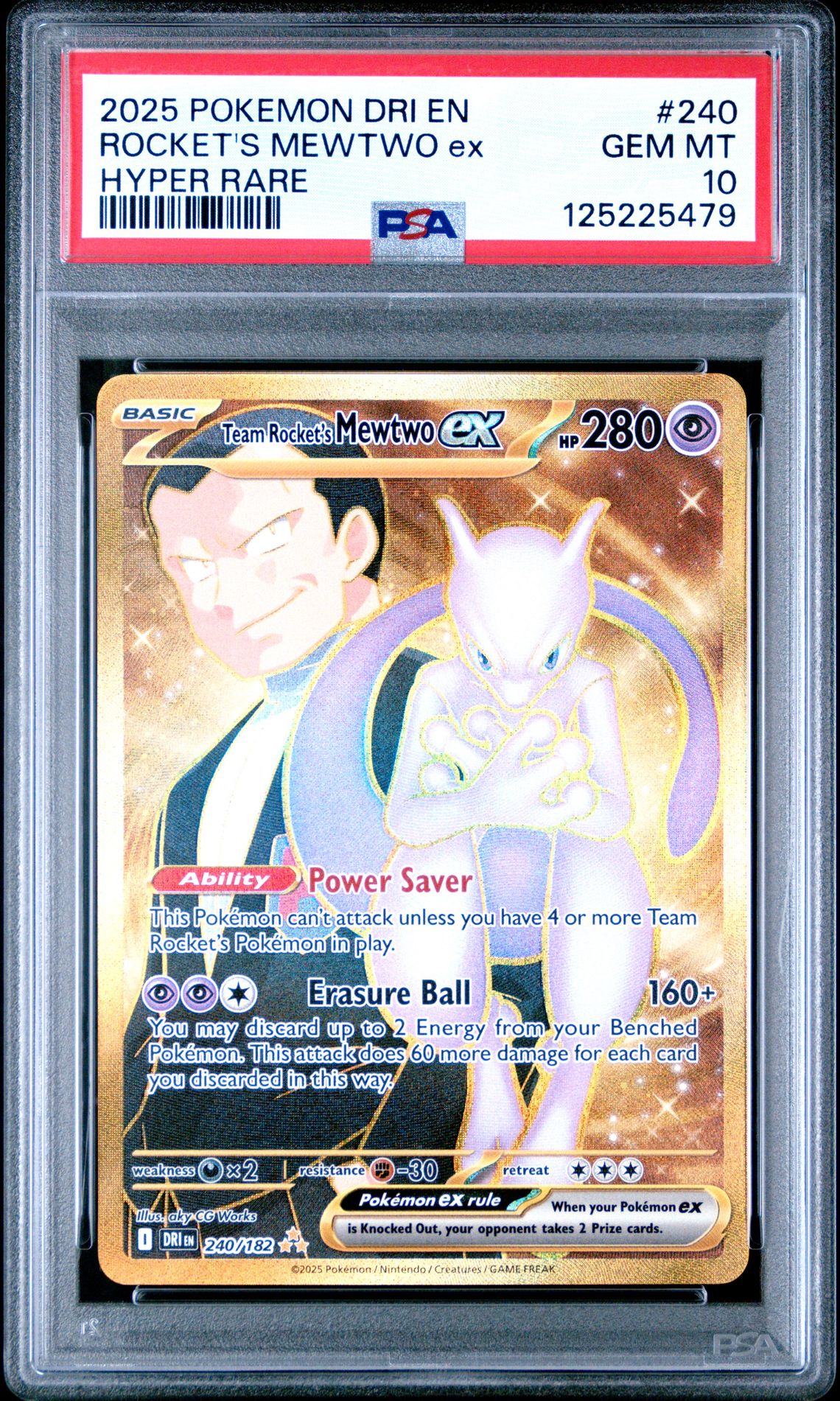 2025 Pokemon Dri En-Destined Rivals Rocket's Mewtwo Ex #240 (Hyper Rare) Gem Mt 10 front