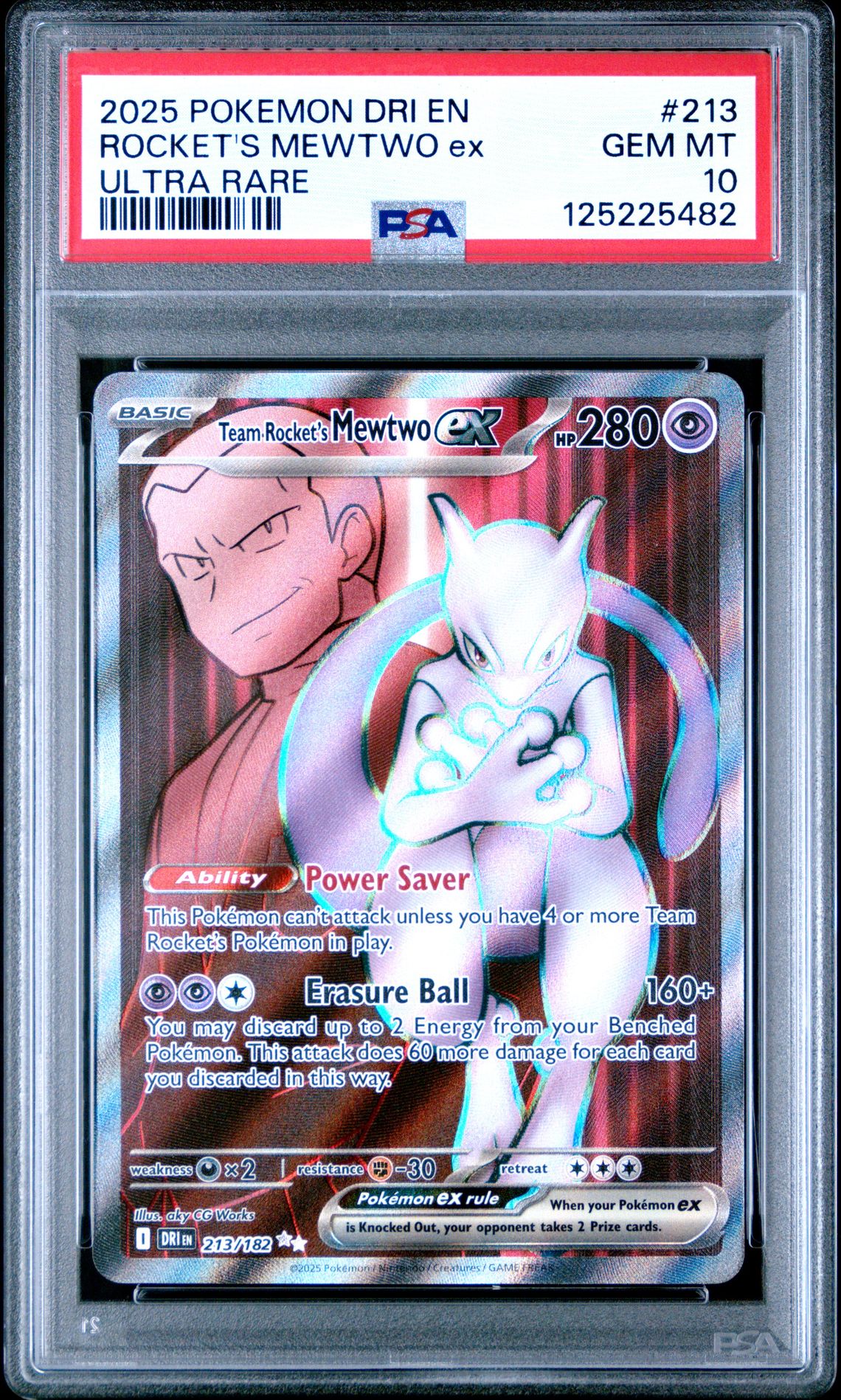 2025 Pokemon Dri En-Destined Rivals Rocket's Mewtwo Ex #213 (Ultra Rare) Gem Mt 10 front
