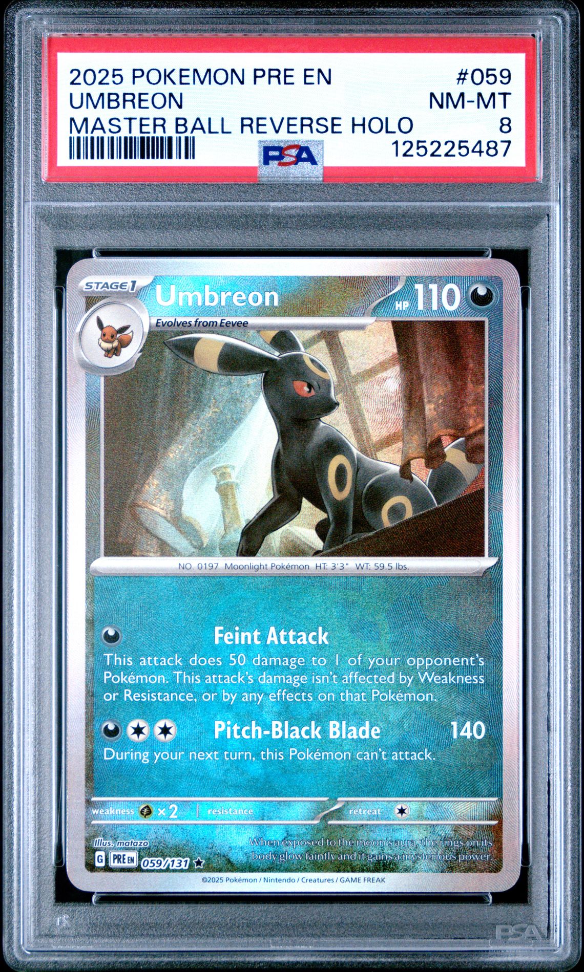 2025 Pokemon Pre En-Prismatic Evolutions Umbreon #059 (Master Ball Reverse Holo) Nm-Mt 8 front