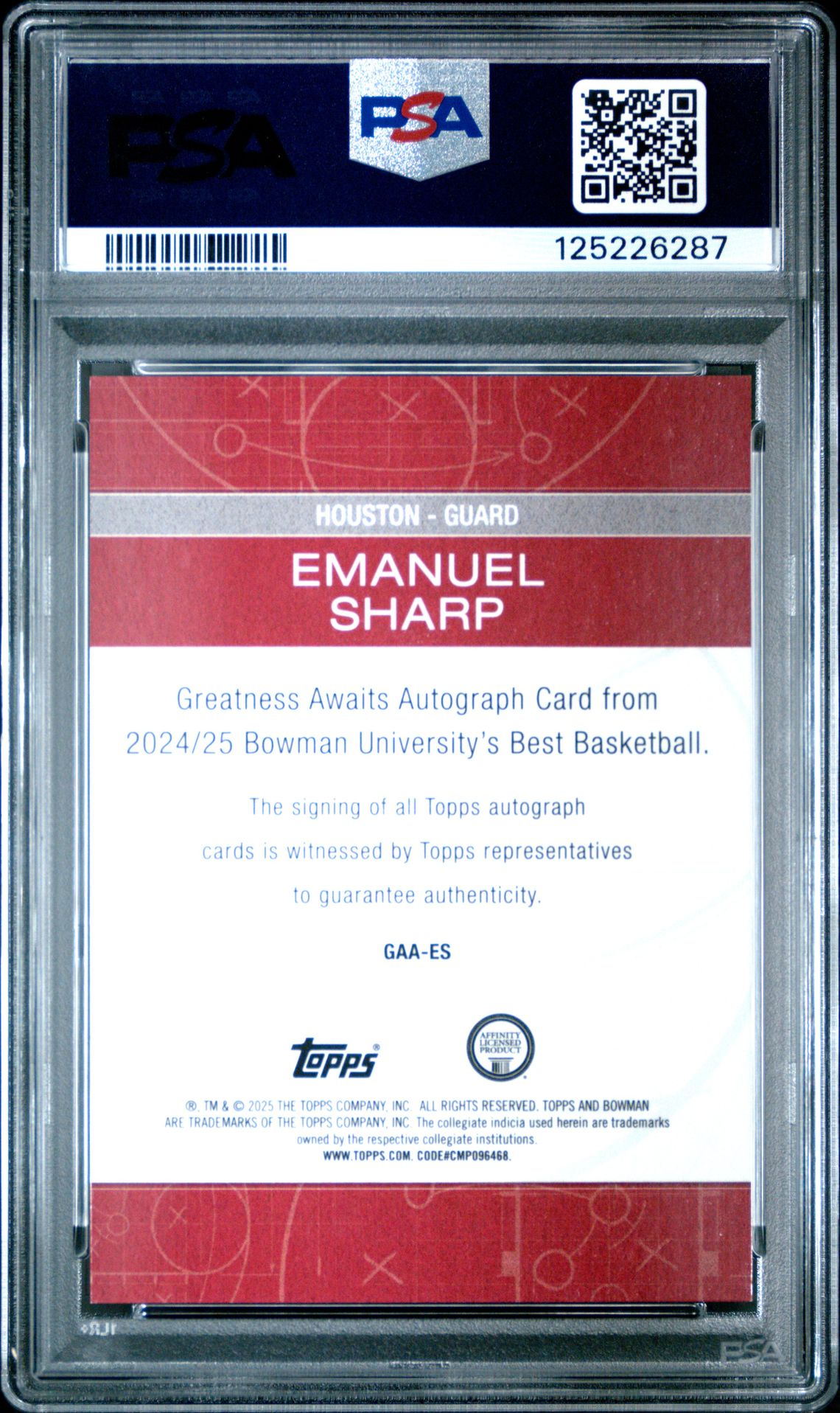 2024 Bowman University Best Greatness Awaits Autographs Emanuel Sharp #Gaaes (Grt Awaits Au-Grn Mini Dia) Gem Mt 10 back