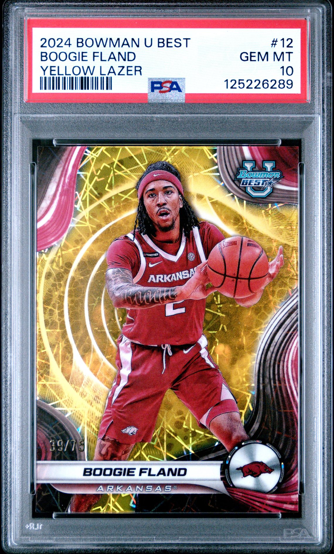 2024 Bowman University Best Boogie Fland #12 (Yellow Lazer) Gem Mt 10 front