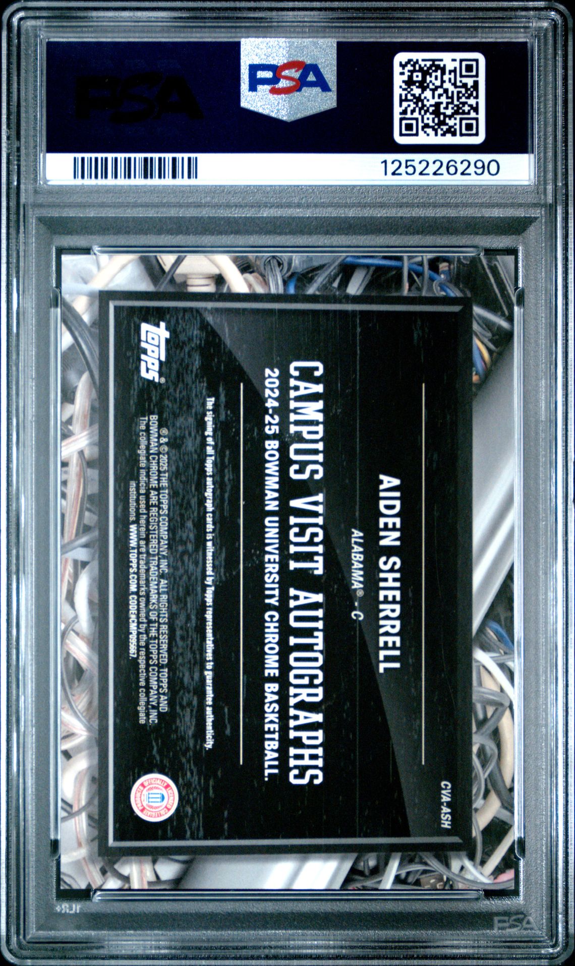 2024 Bowman Chrome University Campus Visit Autographs Aiden Sherrell #Cvaash Gem Mt 10 back