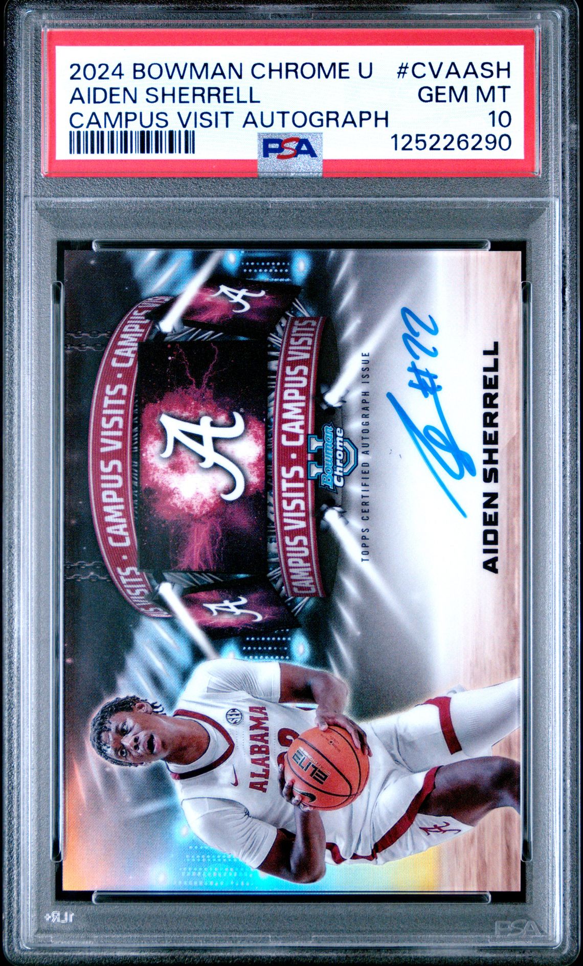 2024 Bowman Chrome University Campus Visit Autographs Aiden Sherrell #Cvaash Gem Mt 10 front