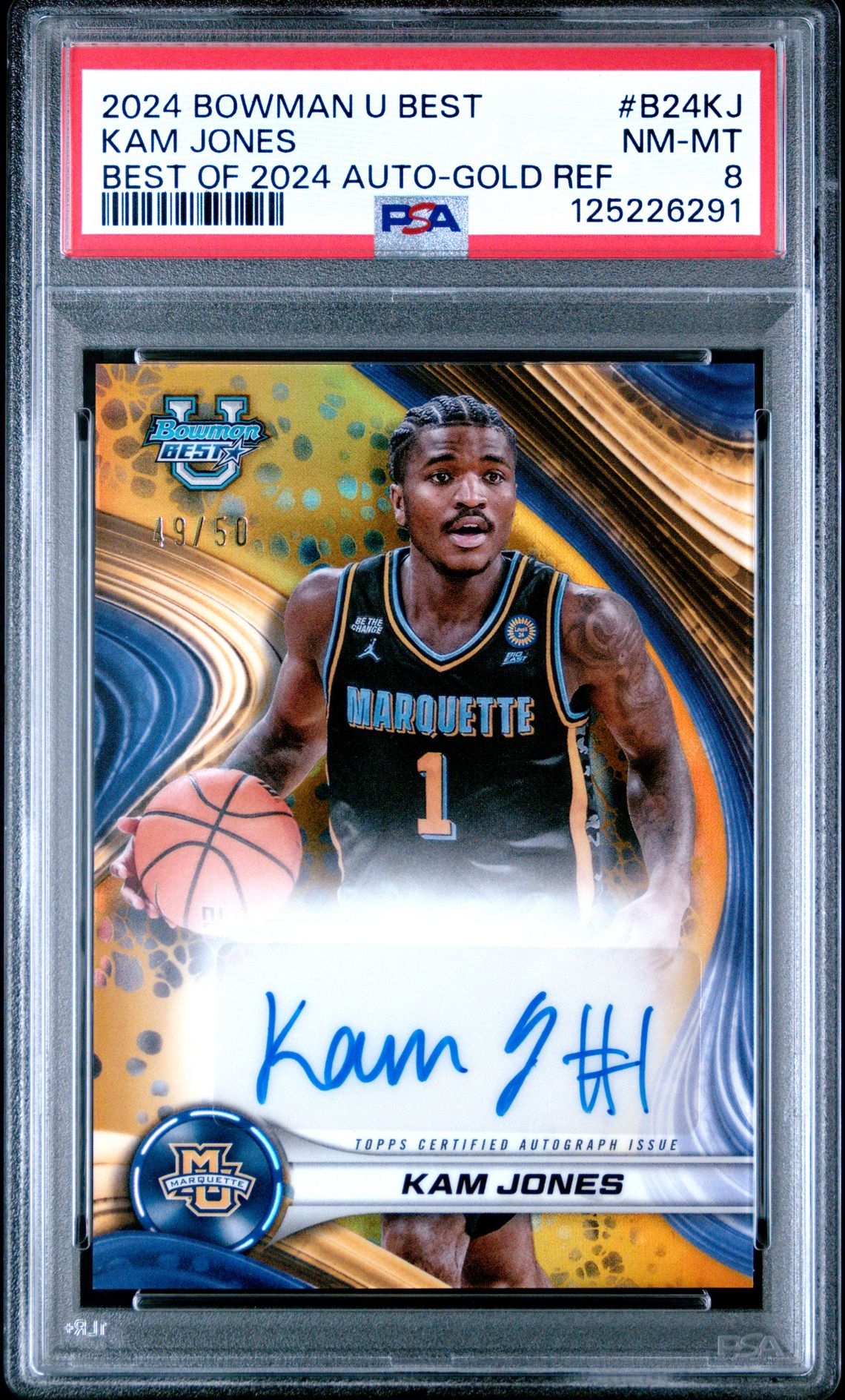 2024 Bowman University Best Best Of 2024 Autographs Kam Jones #B24Kj (Best Of 2024 Auto-Gold Ref) Nm-Mt 8 front