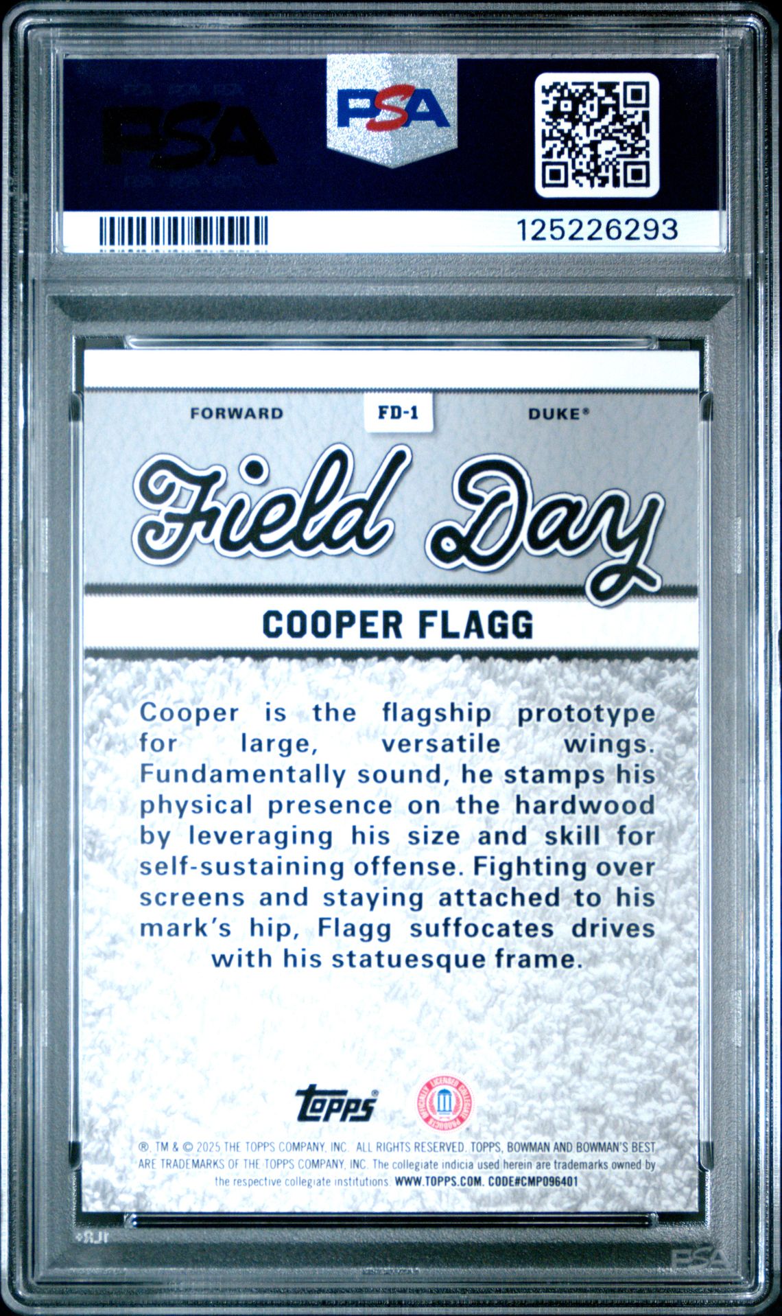 2024 Bowman University Best Field Day Cooper Flagg #Fd1 Gem Mt 10 back