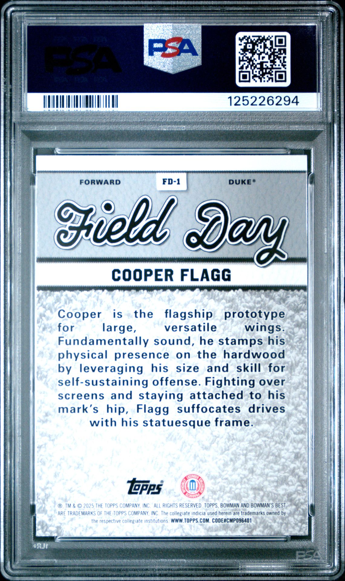 2024 Bowman University Best Field Day Cooper Flagg #Fd1 (Field Day-Yellow Lazer) Mint 9 back