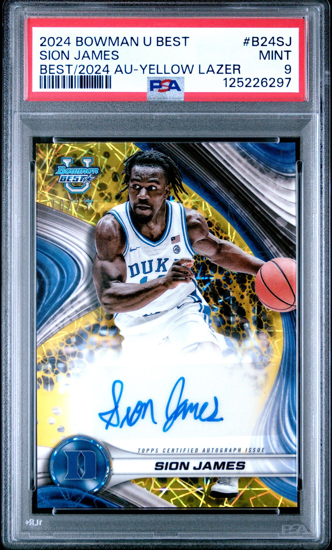2024 Bowman University Best Best Of 2024 Autographs Sion James #B24Sj (Best/2024 Au-Yellow Lazer) Mint 9 front