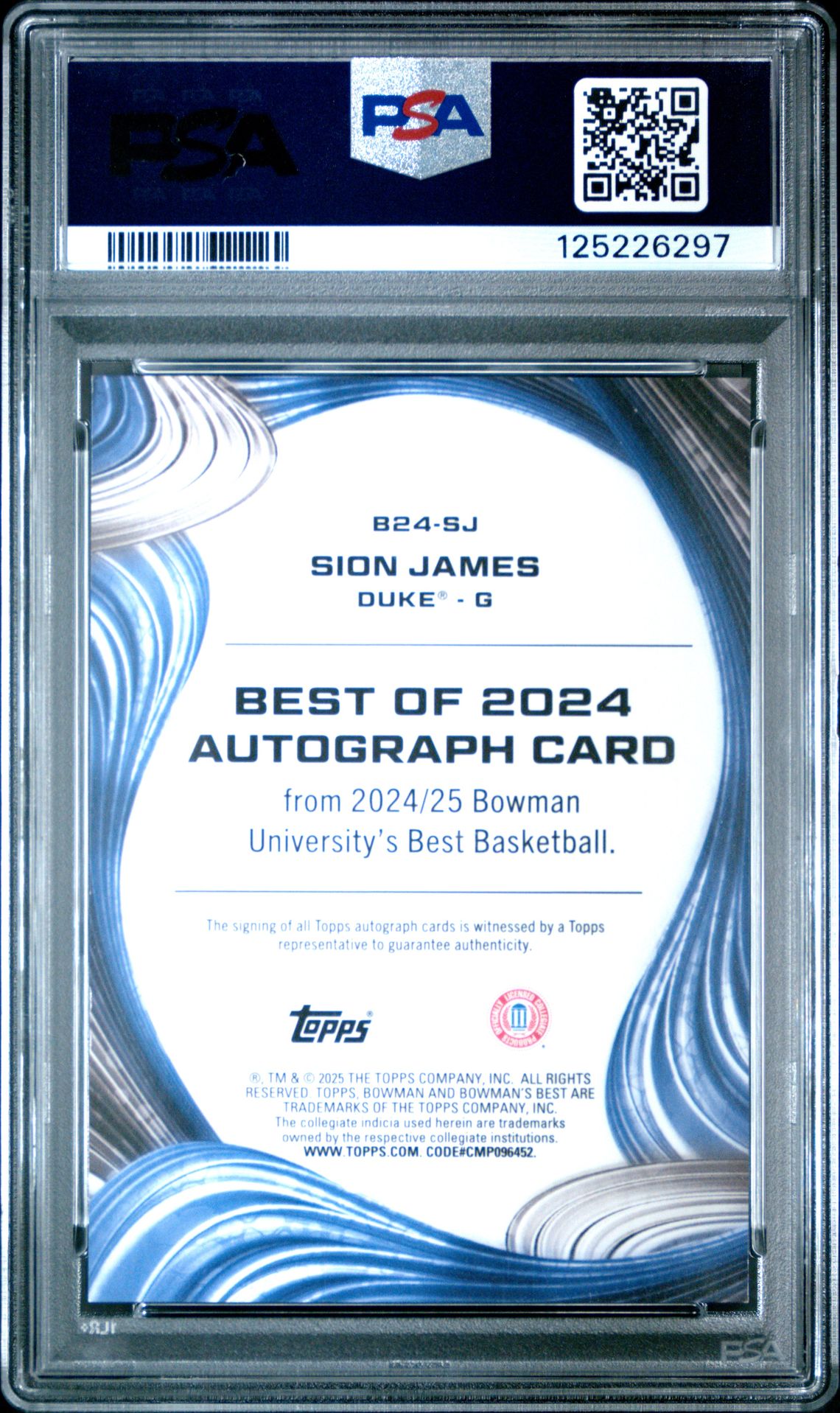 2024 Bowman University Best Best Of 2024 Autographs Sion James #B24Sj (Best/2024 Au-Yellow Lazer) Mint 9 back