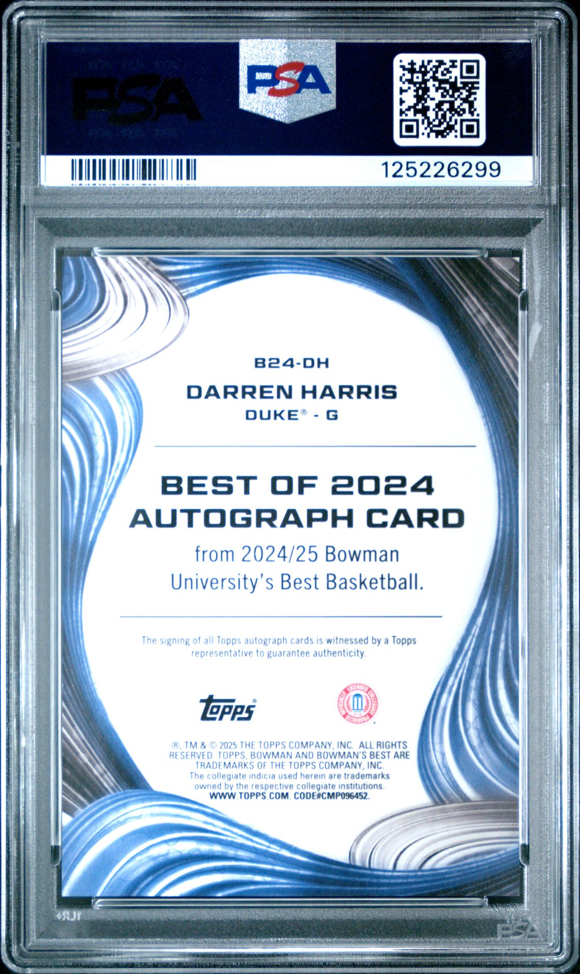 2024 Bowman University Best Best Of 2024 Autographs Darren Harris #B24Dh Gem Mt 10 back