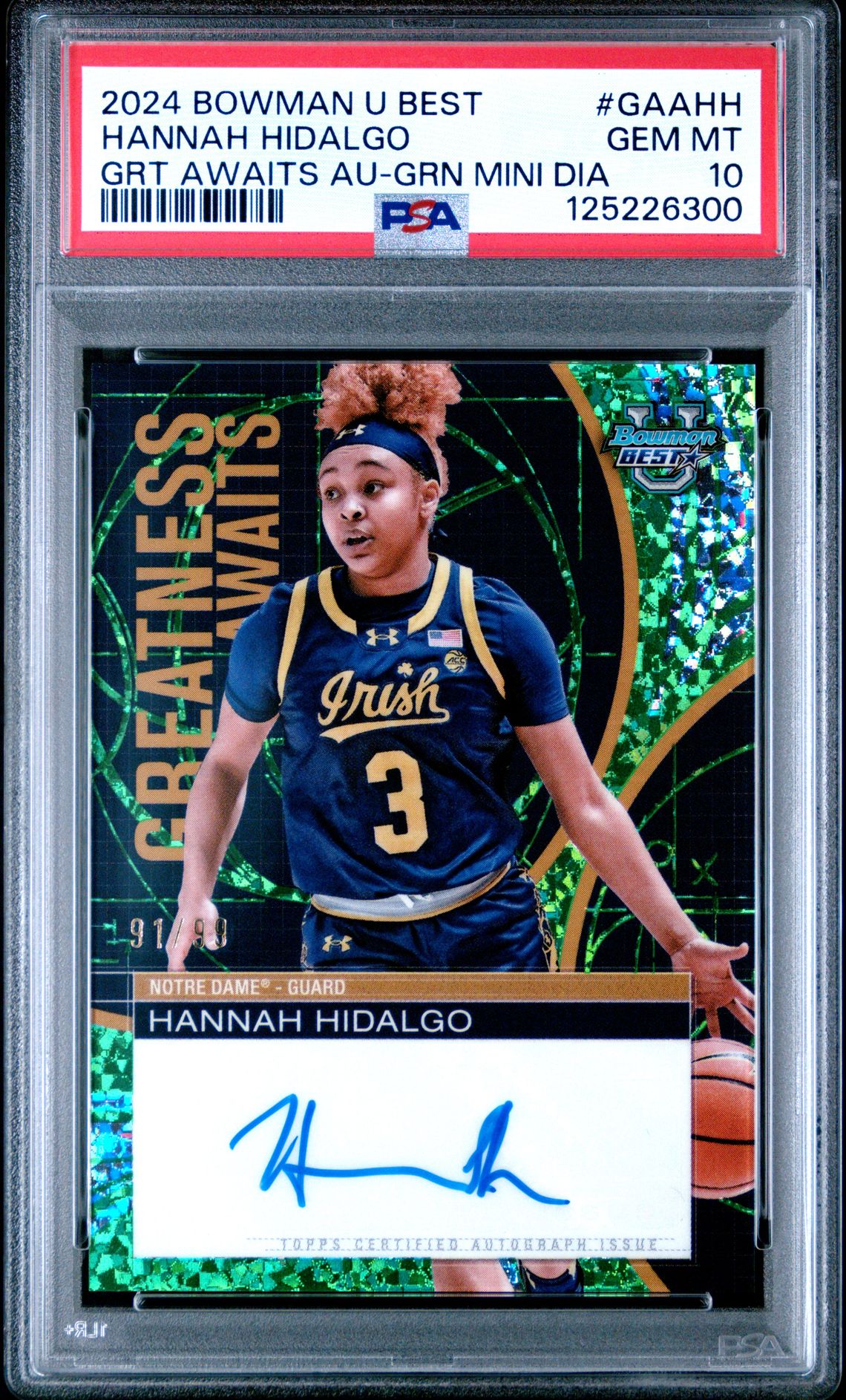 2024 Bowman University Best Greatness Awaits Autographs Hannah Hidalgo #Gaahh (Grt Awaits Au-Grn Mini Dia) Gem Mt 10 front