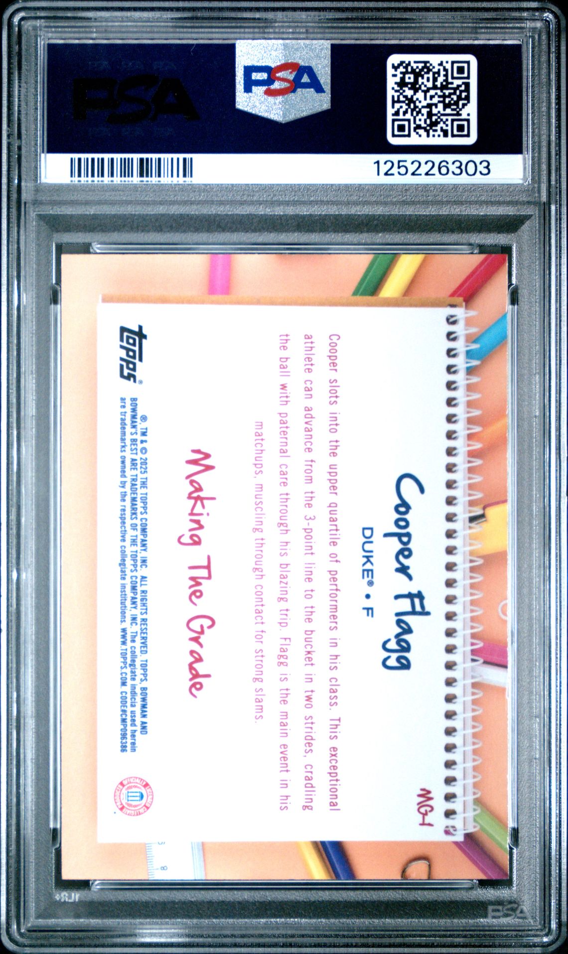 2024 Bowman University Best Making The Grade Cooper Flagg #Mg1 Gem Mt 10 back