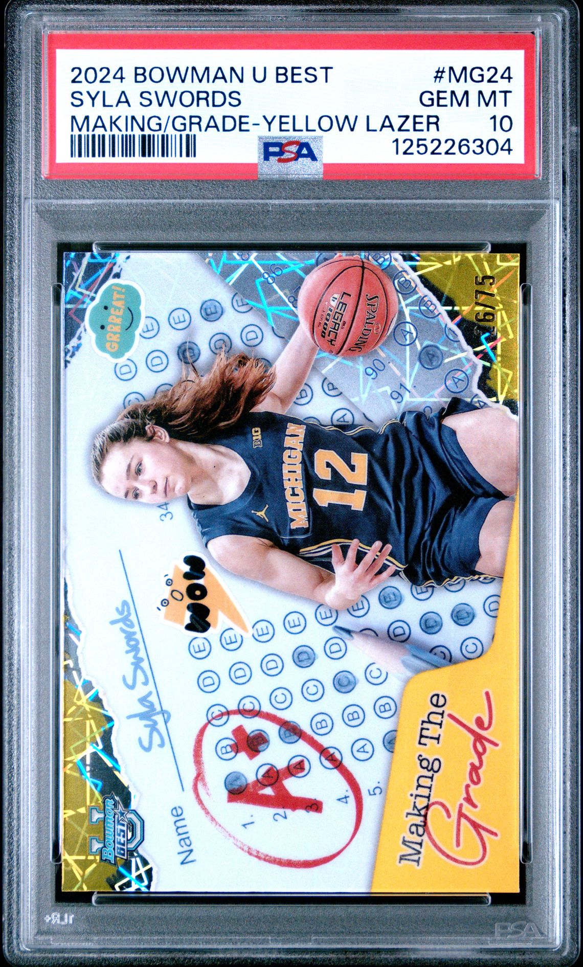 2024 Bowman University Best Making The Grade Syla Swords #Mg24 (Making/Grade-Yellow Lazer) Gem Mt 10 front