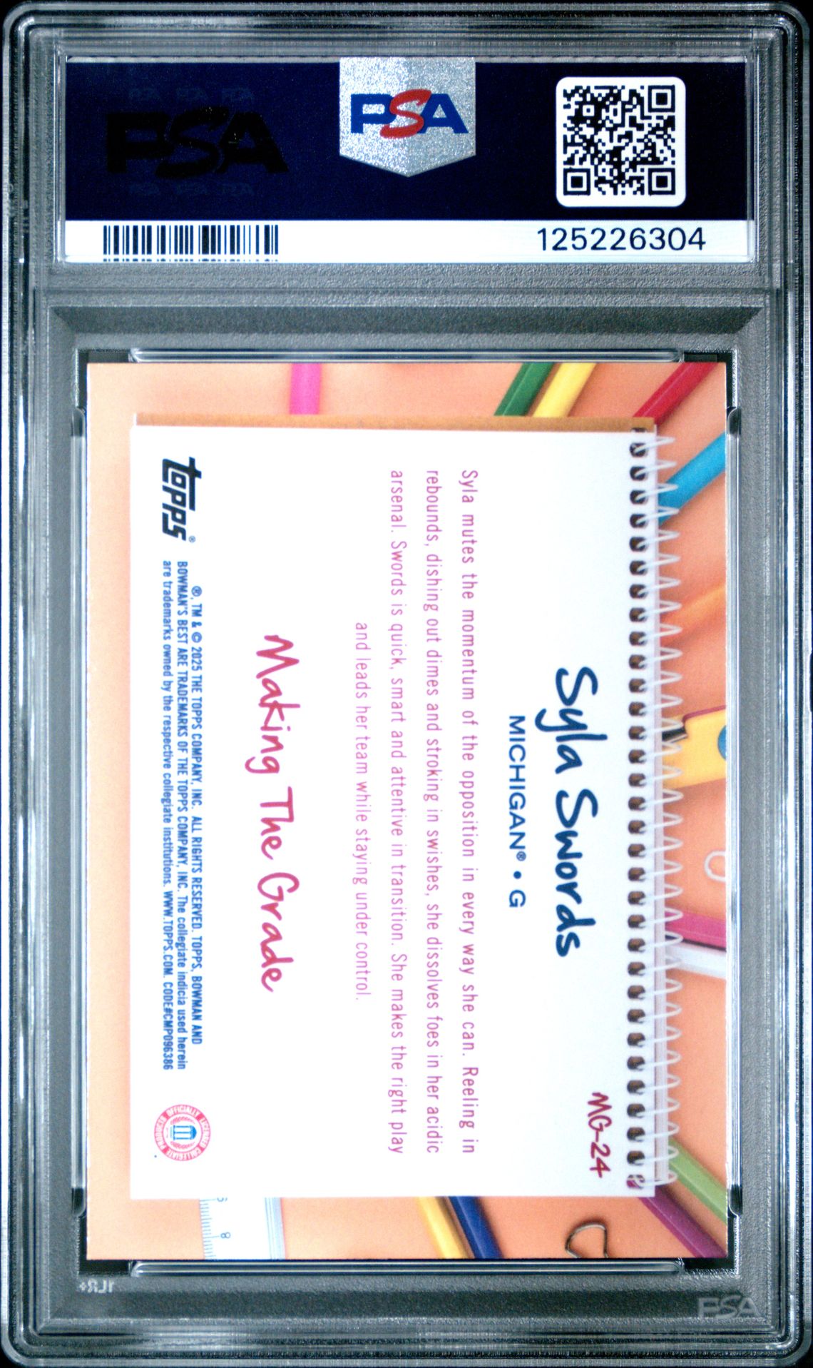 2024 Bowman University Best Making The Grade Syla Swords #Mg24 (Making/Grade-Yellow Lazer) Gem Mt 10 back