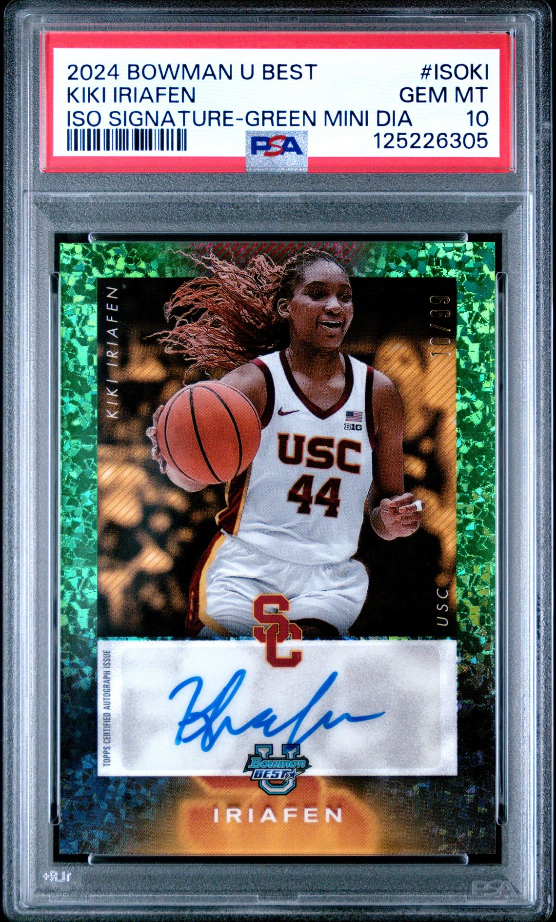 2024 Bowman University Best Iso Signatures Kiki Iriafen #Isoki (Iso Signature-Green Mini Dia) Gem Mt 10 front