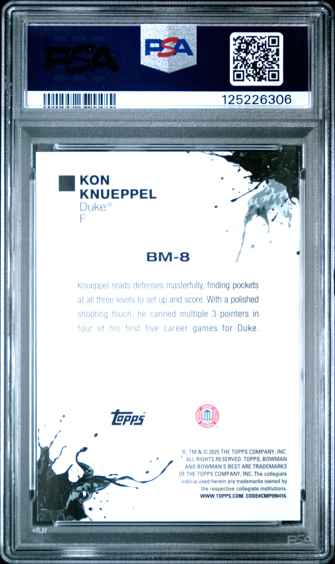 2024 Bowman University Best Bowman Masterpieces Kon Knueppel #Bm8 (Bwm Masterpieces-Red Ref) Mint 9 back