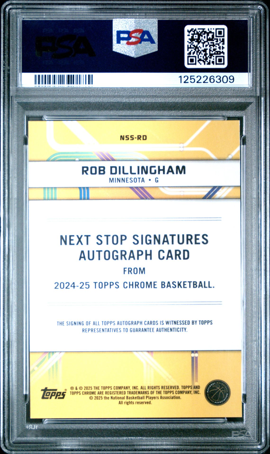 2024 Topps Chrome Next Stop Signatures Rob Dillingham #Nssrd (Next Stop Sig-Purple Geo) Gem Mt 10 back