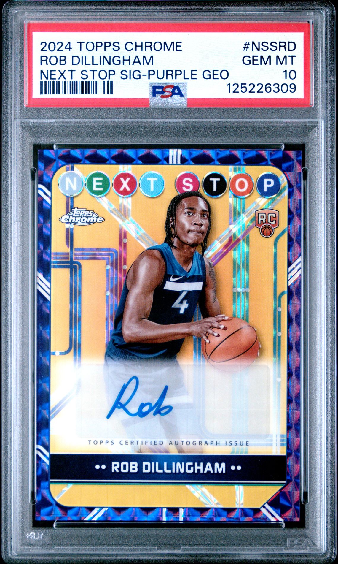 2024 Topps Chrome Next Stop Signatures Rob Dillingham #Nssrd (Next Stop Sig-Purple Geo) Gem Mt 10 front