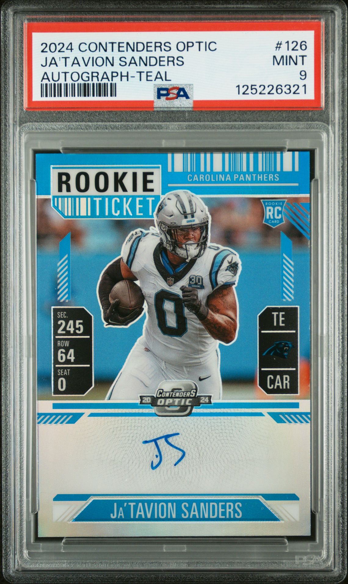 2024 Panini Contenders Optic Ja'tavion Sanders #126 (Autograph-Teal) Mint 9 front