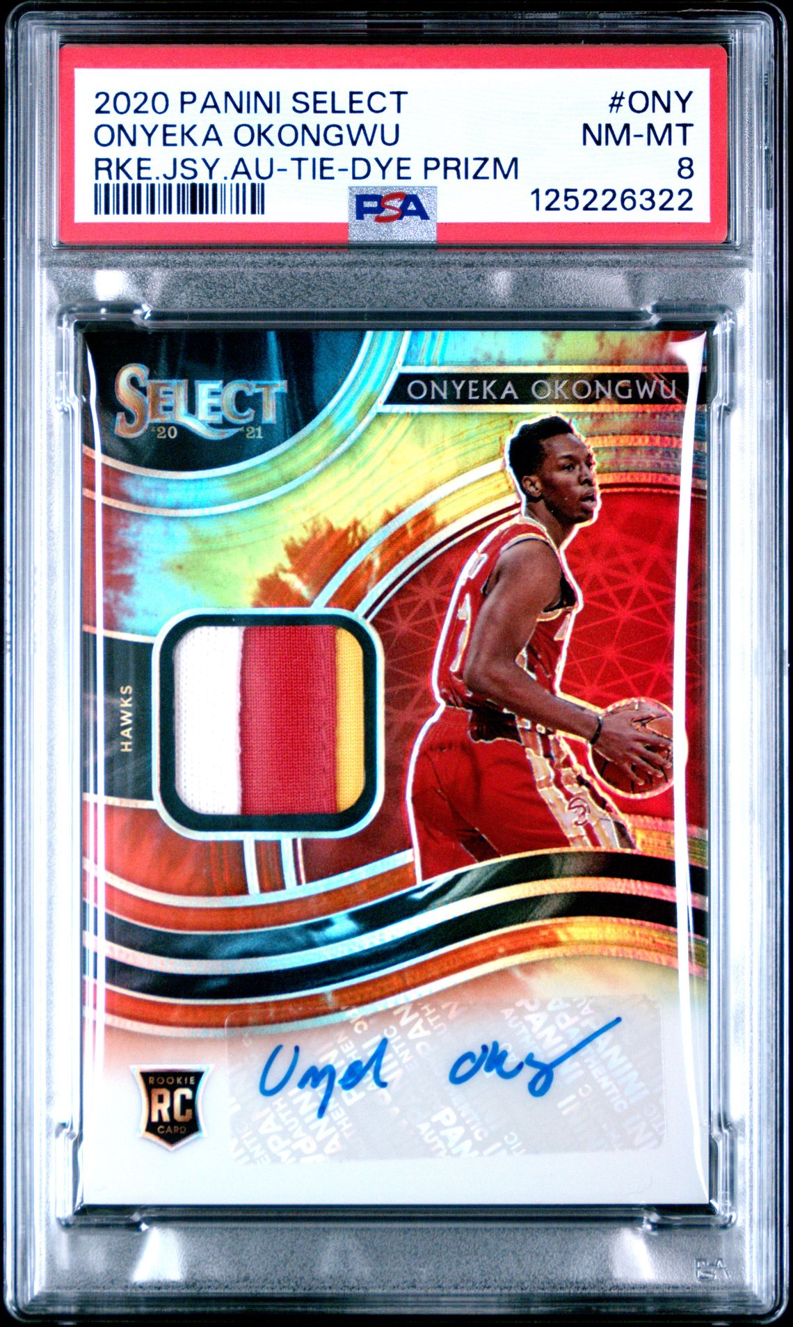2020 Panini Select Rookie Jersey Autographs Onyeka Okongwu #Ony (Rke.jsy.au-Tie-Dye Prizm) Nm-Mt 8 front