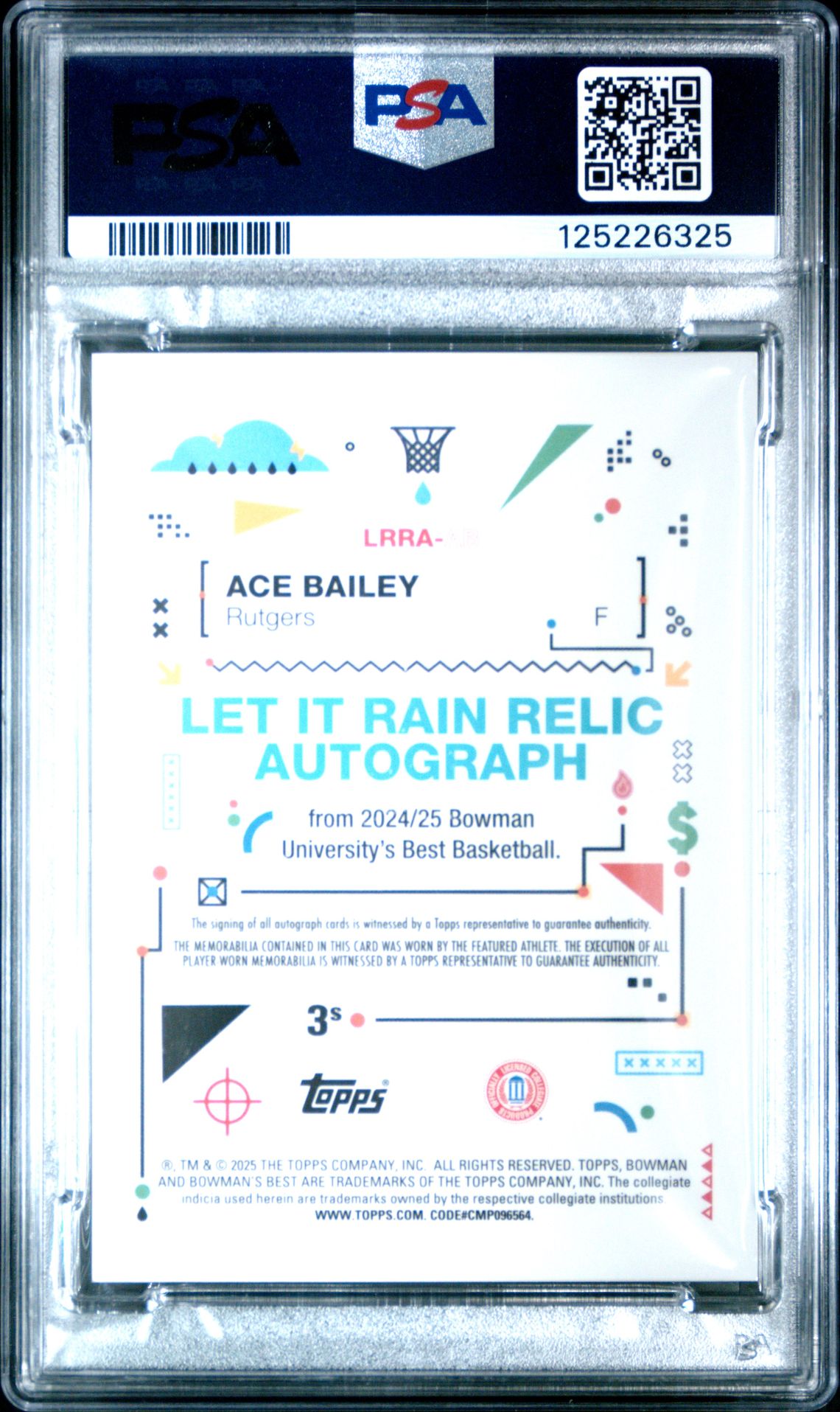 2024 Bowman University Best Let It Rain Relic Autographs Ace Bailey #Lrraab (Let It Rain Rl Au-Gold Geo) Gem Mt 10 back
