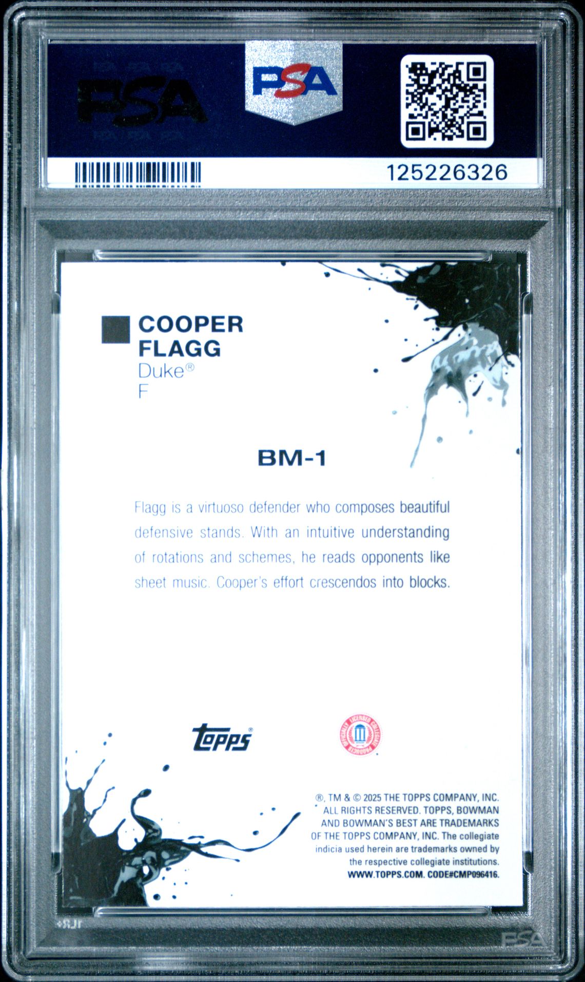 2024 Bowman University Best Bowman Masterpieces Cooper Flagg #Bm1 (Bwm Masterpieces-Geometric) Gem Mt 10 back