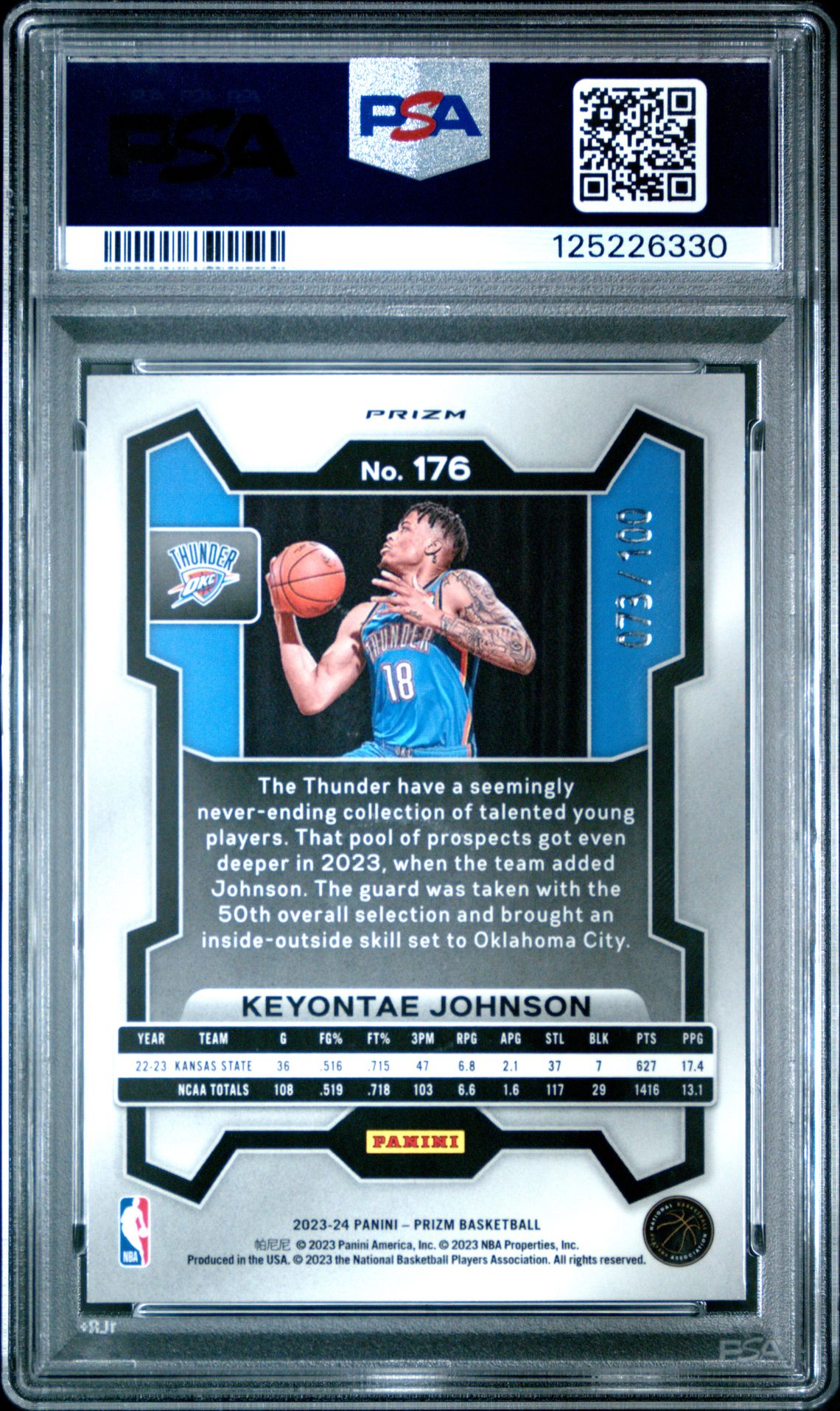 2023 Panini Prizm Keyontae Johnson #176 (Red Fast Break) Gem Mt 10 back