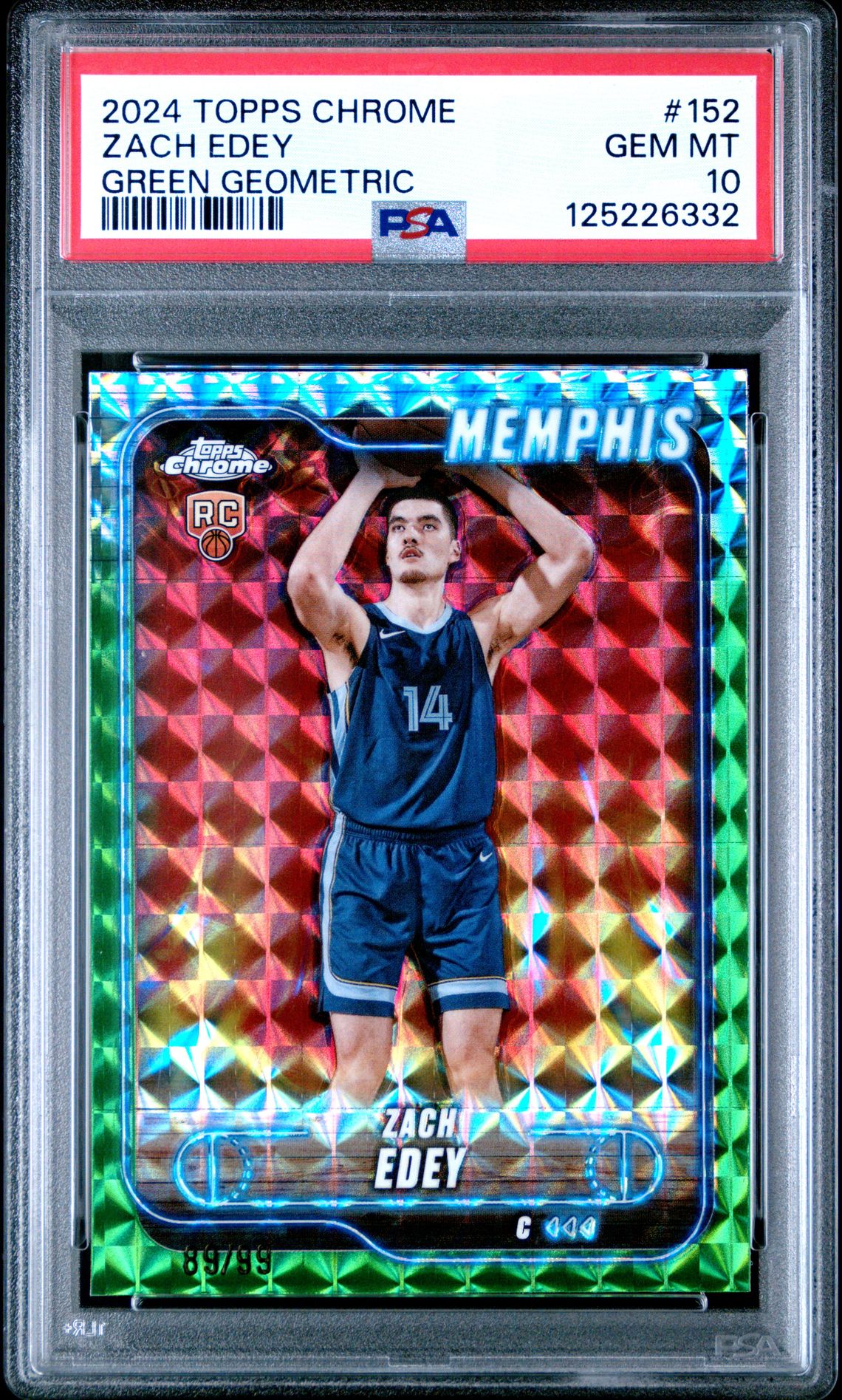 2024 Topps Chrome Zach Edey #152 (Green Geometric) Gem Mt 10 front