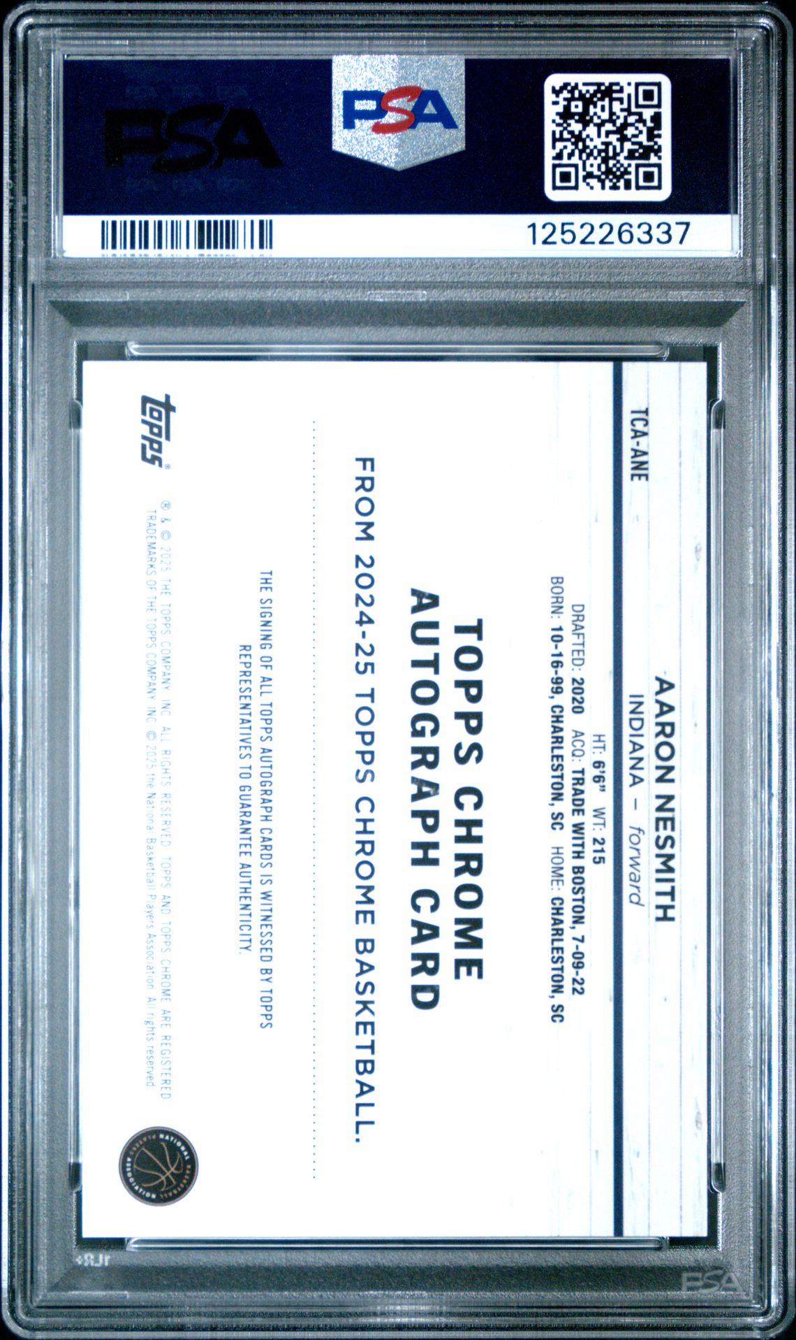 2024 Topps Chrome Topps Chrome Autographs Aaron Nesmith #Tcaane (Autograph-Purple Geometric) Gem Mt 10 back