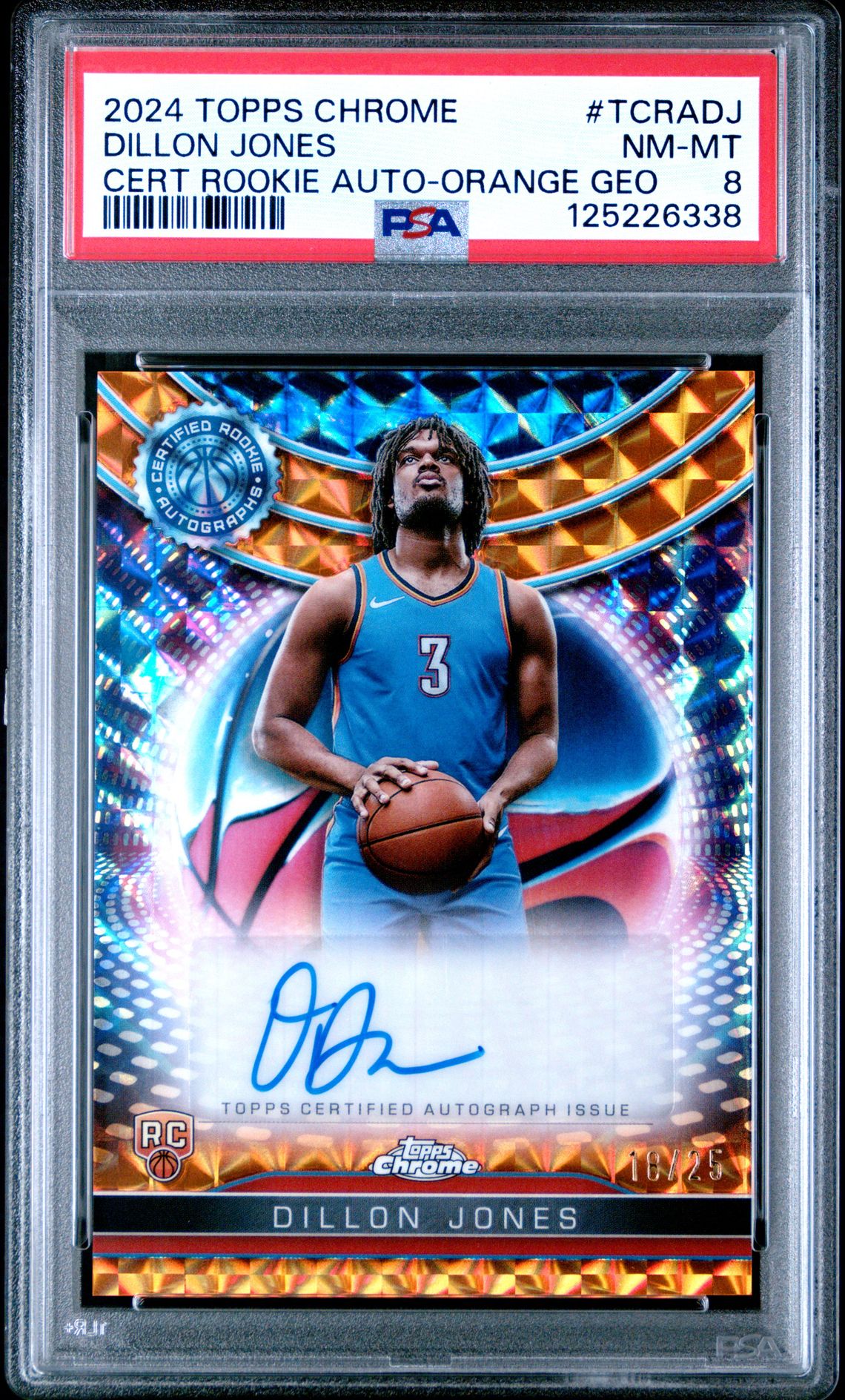 2024 Topps Chrome Certified Rookie Autographs Dillon Jones #Tcradj (Cert Rookie Auto-Orange Geo) Nm-Mt 8 front