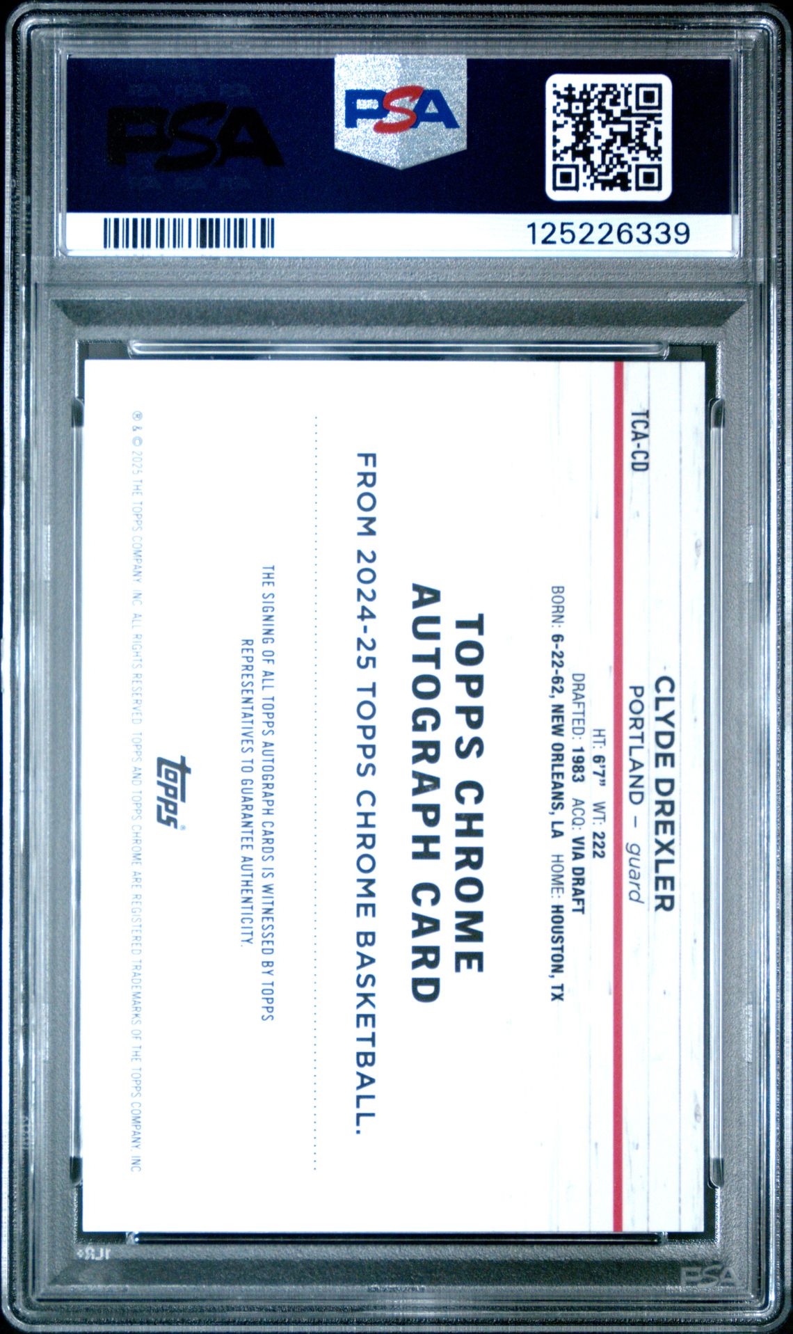 2024 Topps Chrome Topps Chrome Autographs Clyde Drexler #Tcacd (Autograph-Purple Geometric) Mint 9 back