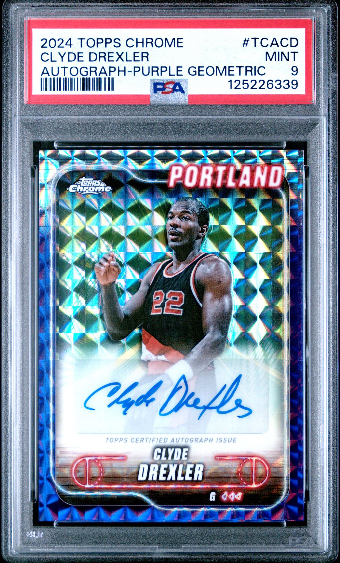 2024 Topps Chrome Topps Chrome Autographs Clyde Drexler #Tcacd (Autograph-Purple Geometric) Mint 9 front