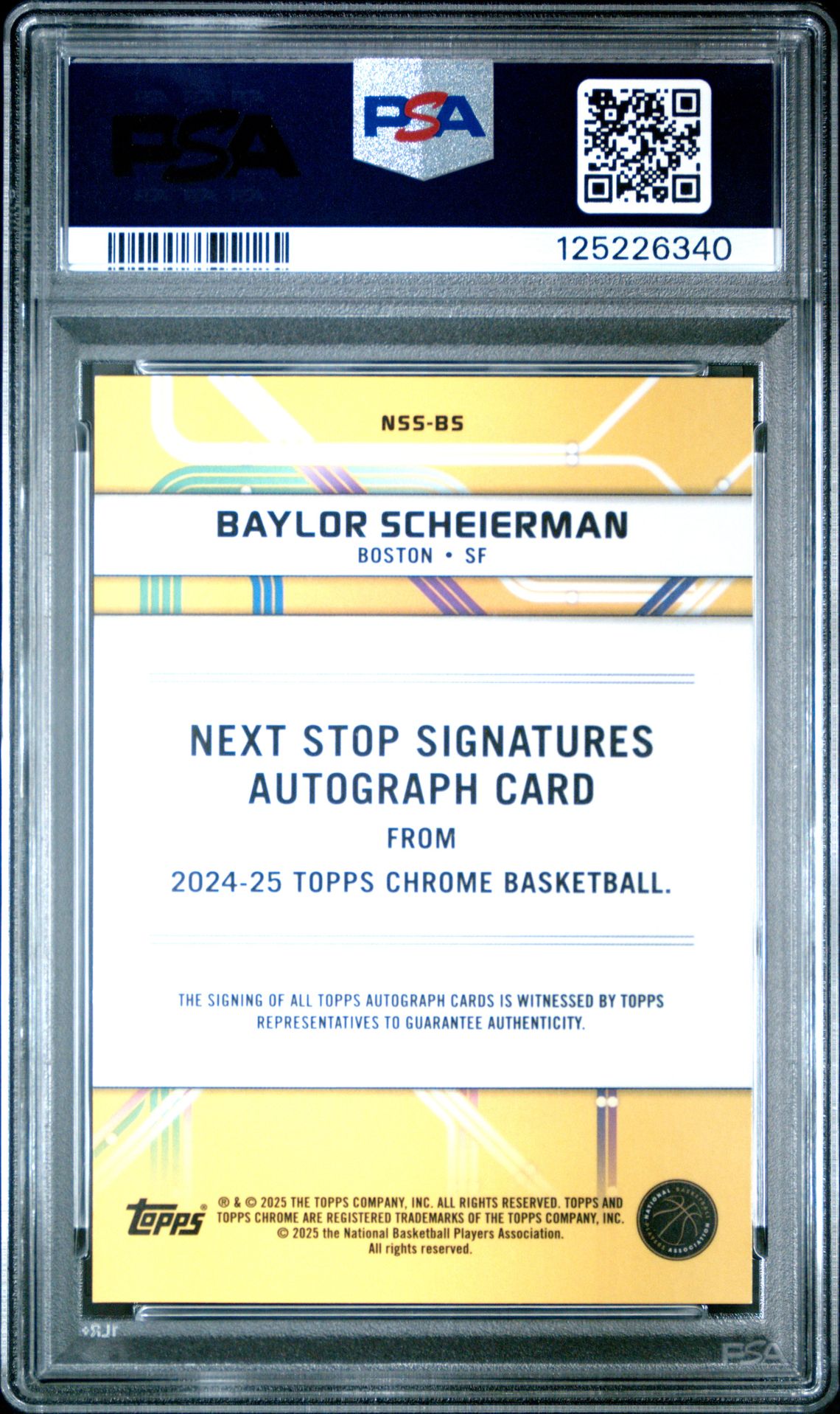 2024 Topps Chrome Next Stop Signatures Baylor Scheierman #Nssbs (Next Stop Sig-Purple Geo) Gem Mt 10 back