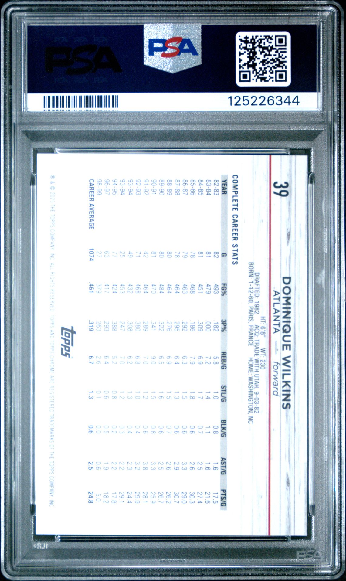 2024 Topps Chrome Dominique Wilkins #39 (Gold Geometric) Gem Mt 10 back