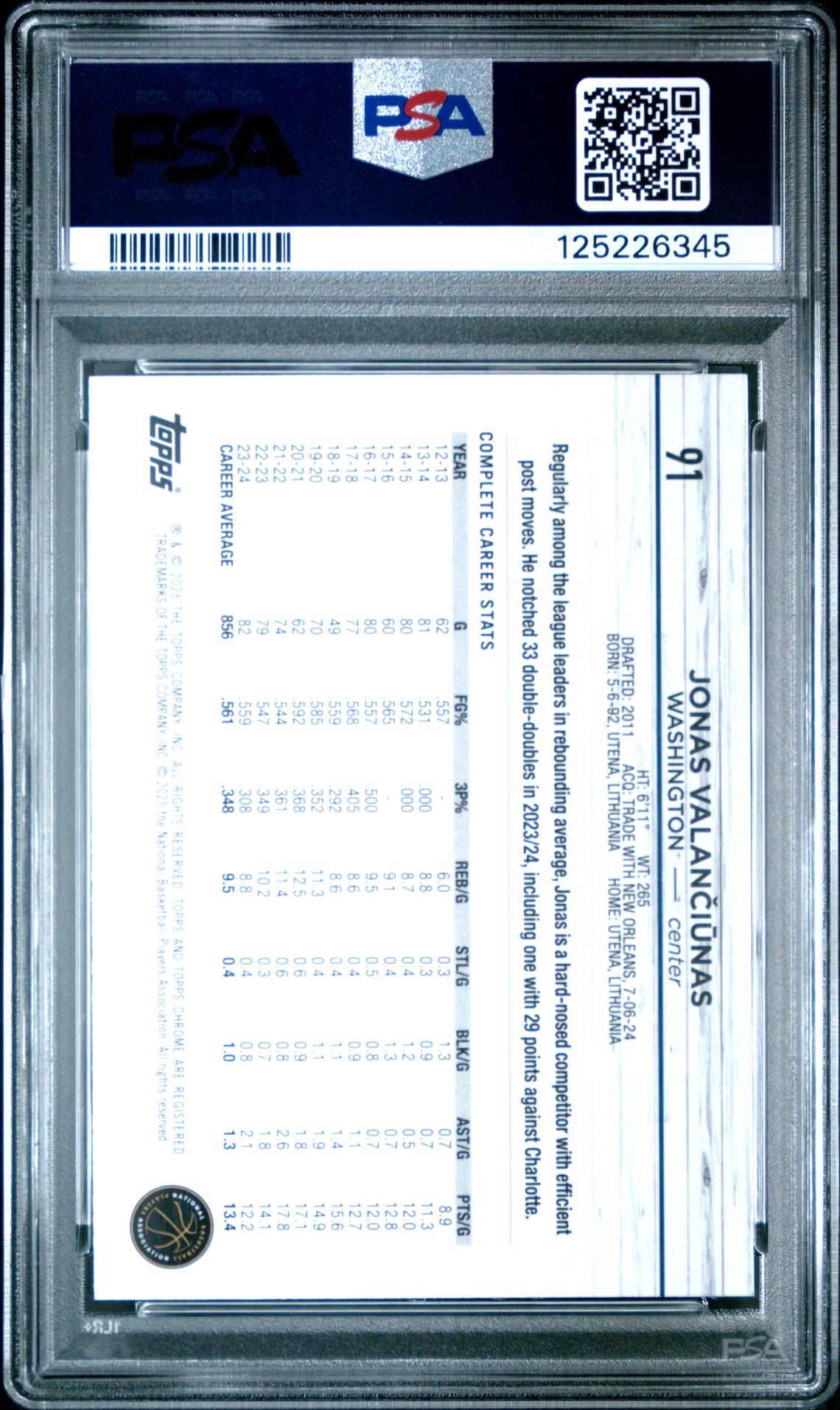 2024 Topps Chrome Jonas Valanciunas #91 (Green Geometric) Gem Mt 10 back