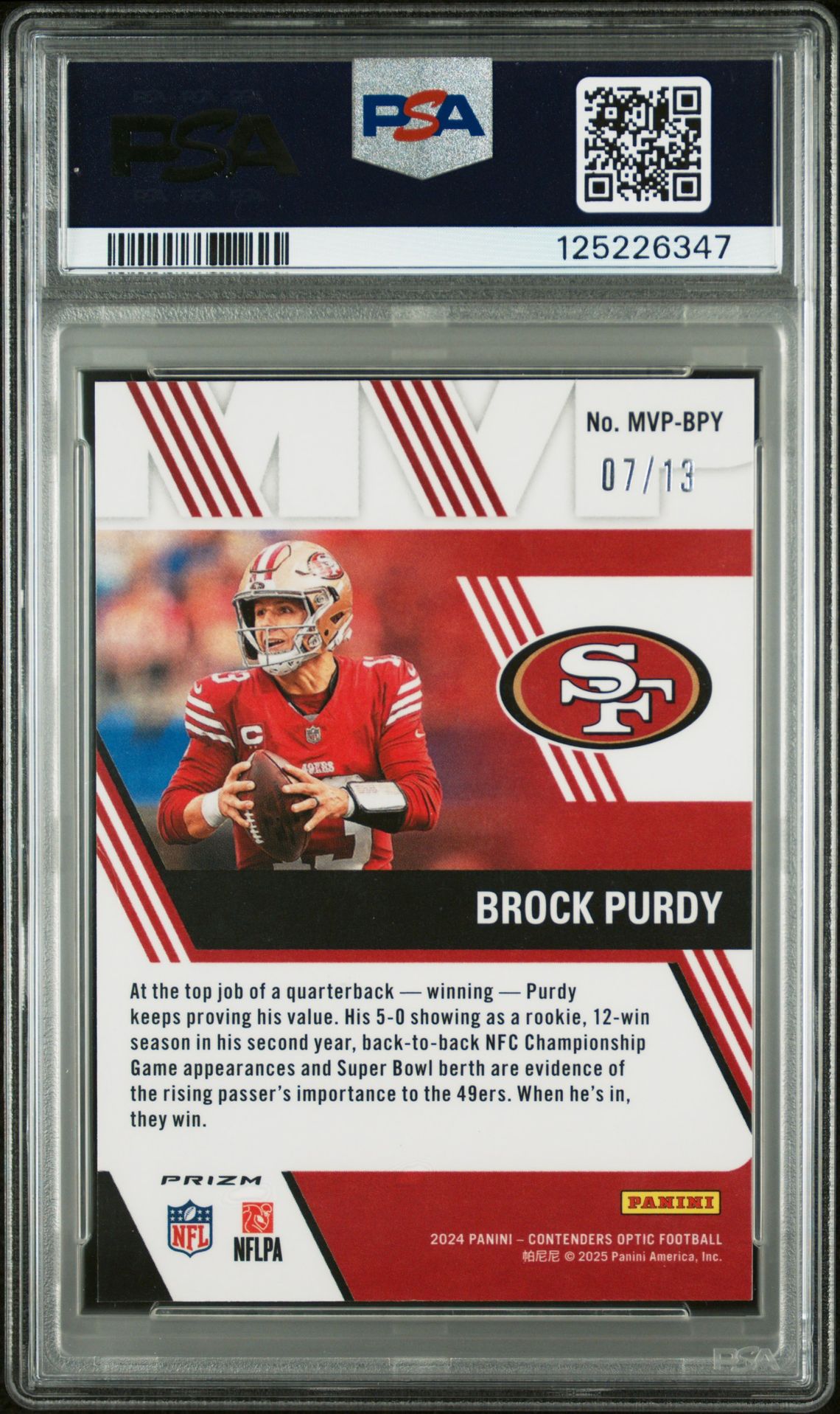 2024 Panini Contenders Optic Mvp Contenders Brock Purdy #Bpy (Mvp Cont-Red White Blue) Gem Mt 10 back