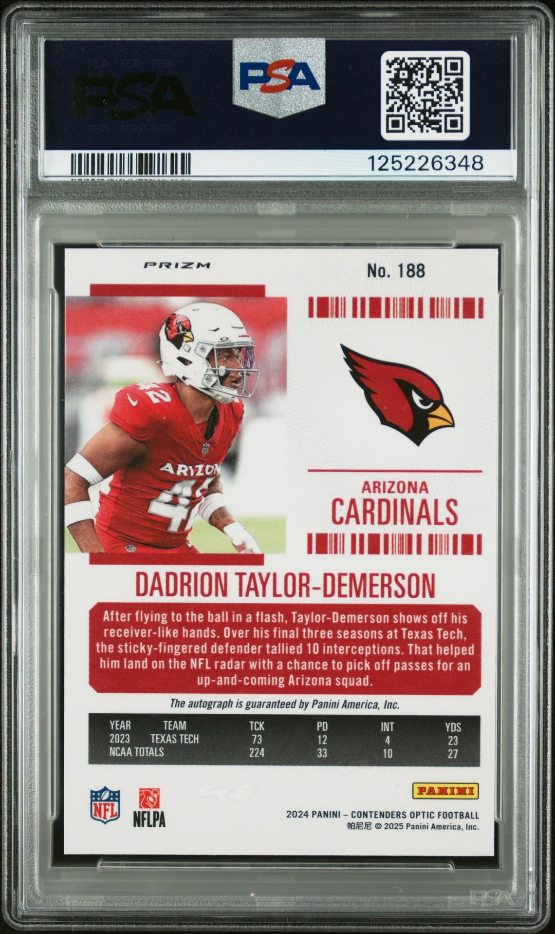 2024 Panini Contenders Optic D. Taylor-Demerson #188 (Autograph-Silver) Gem Mt 10 back