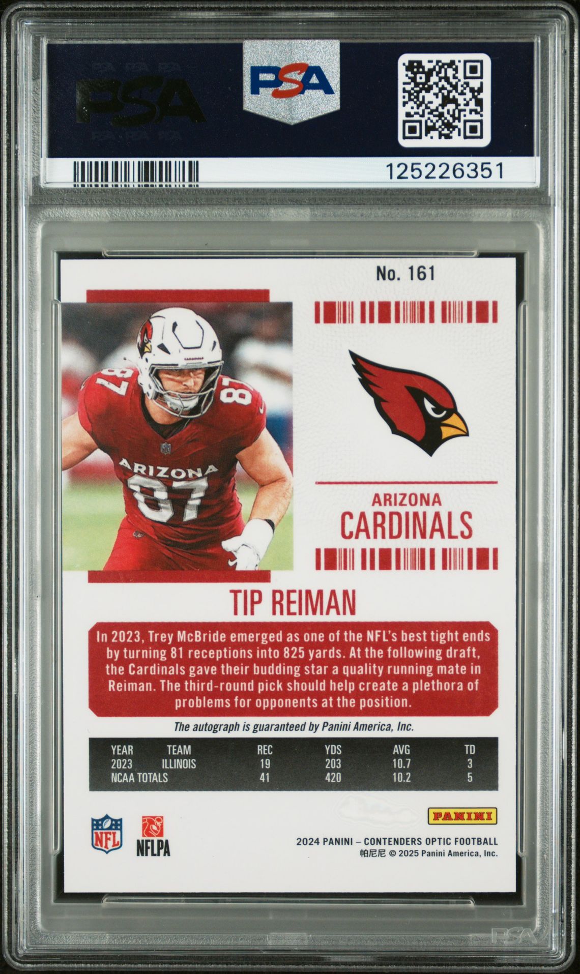 2024 Panini Contenders Optic Tip Reiman #161 (Autograph) Nm-Mt 8 back