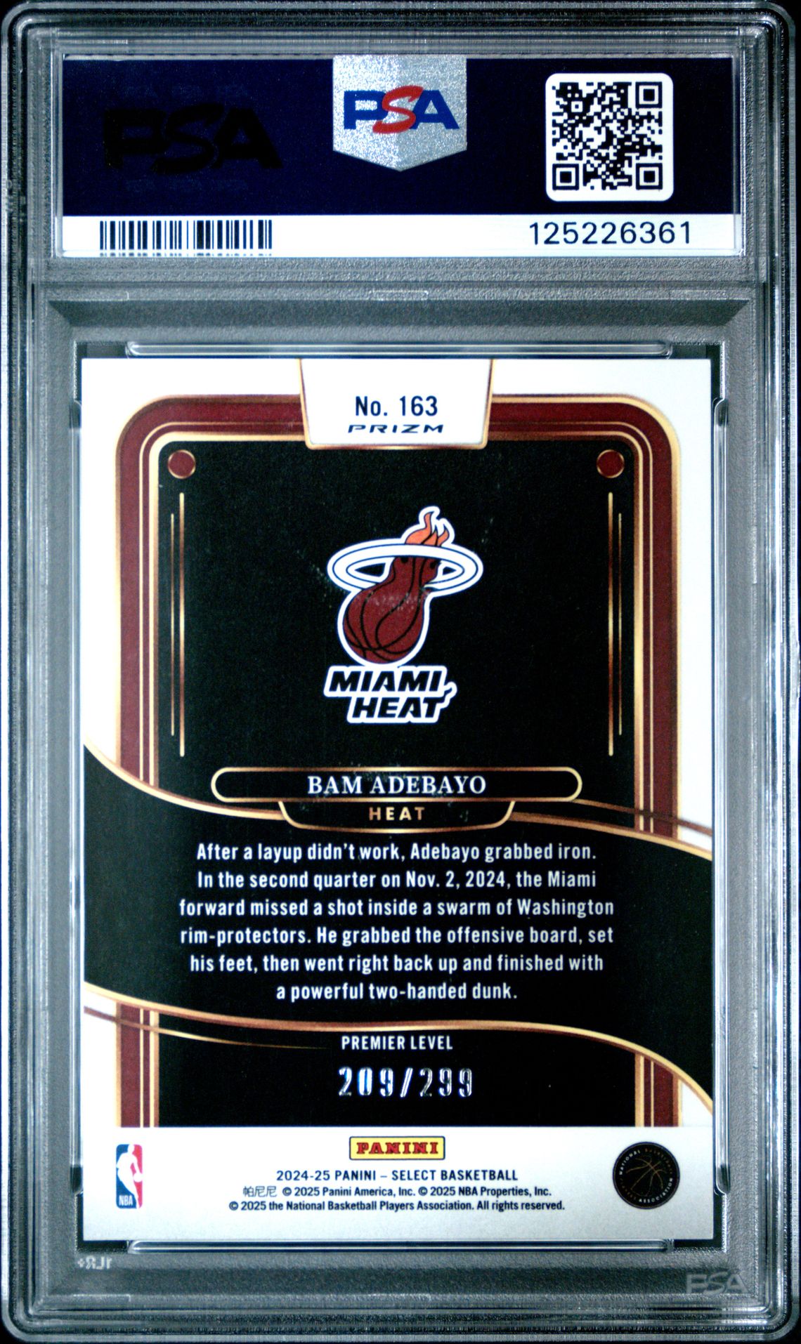 2024 Panini Select Bam Adebayo #163 (Light Blue Prizm) Mint 9 back