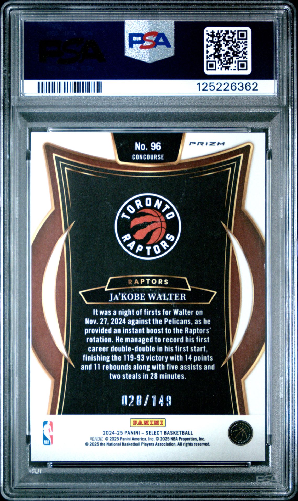 2024 Panini Select Ja'kobe Walter #96 (White Prizm) Gem Mt 10 back