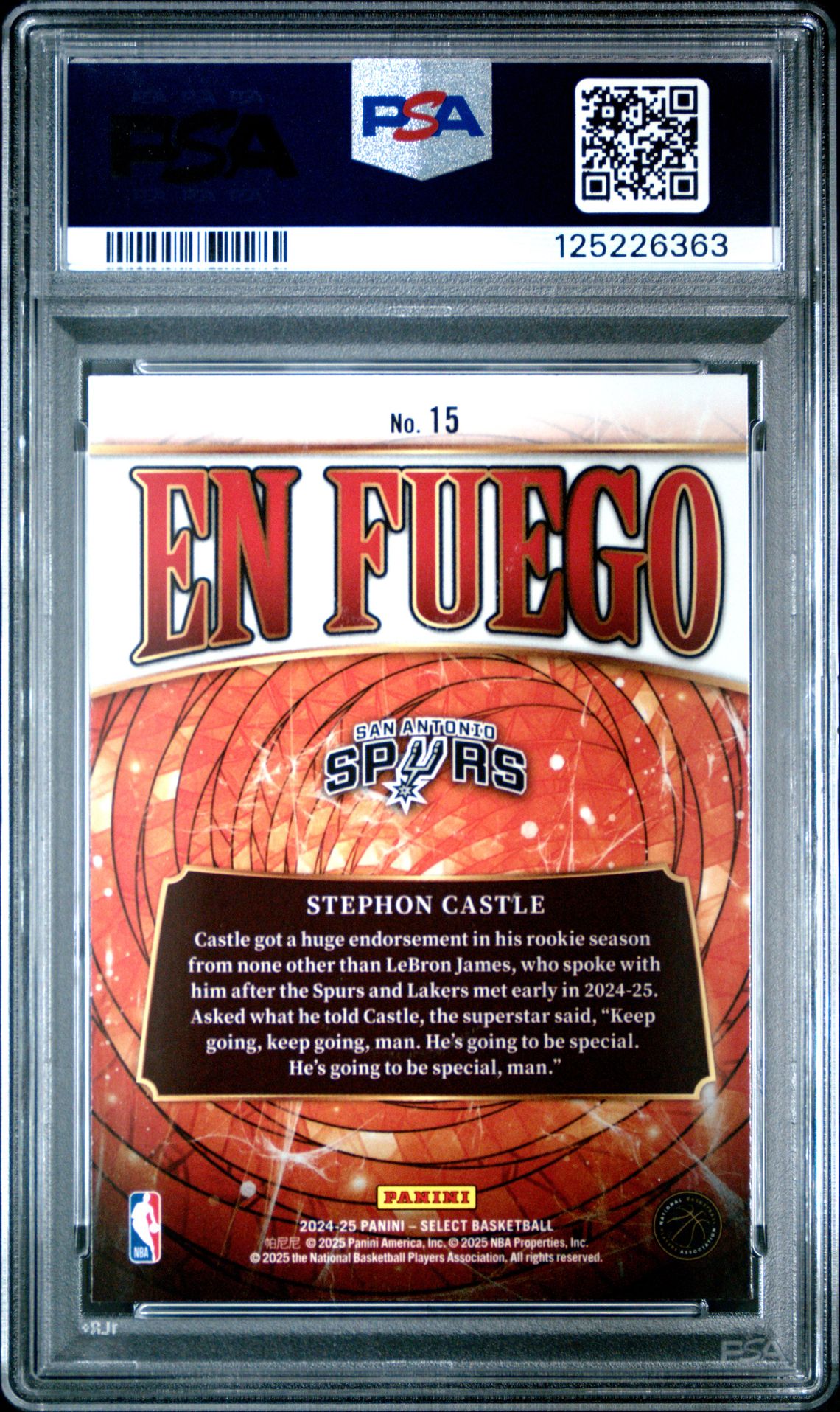 2024 Panini Select En Fuego Stephon Castle #15 Gem Mt 10 back