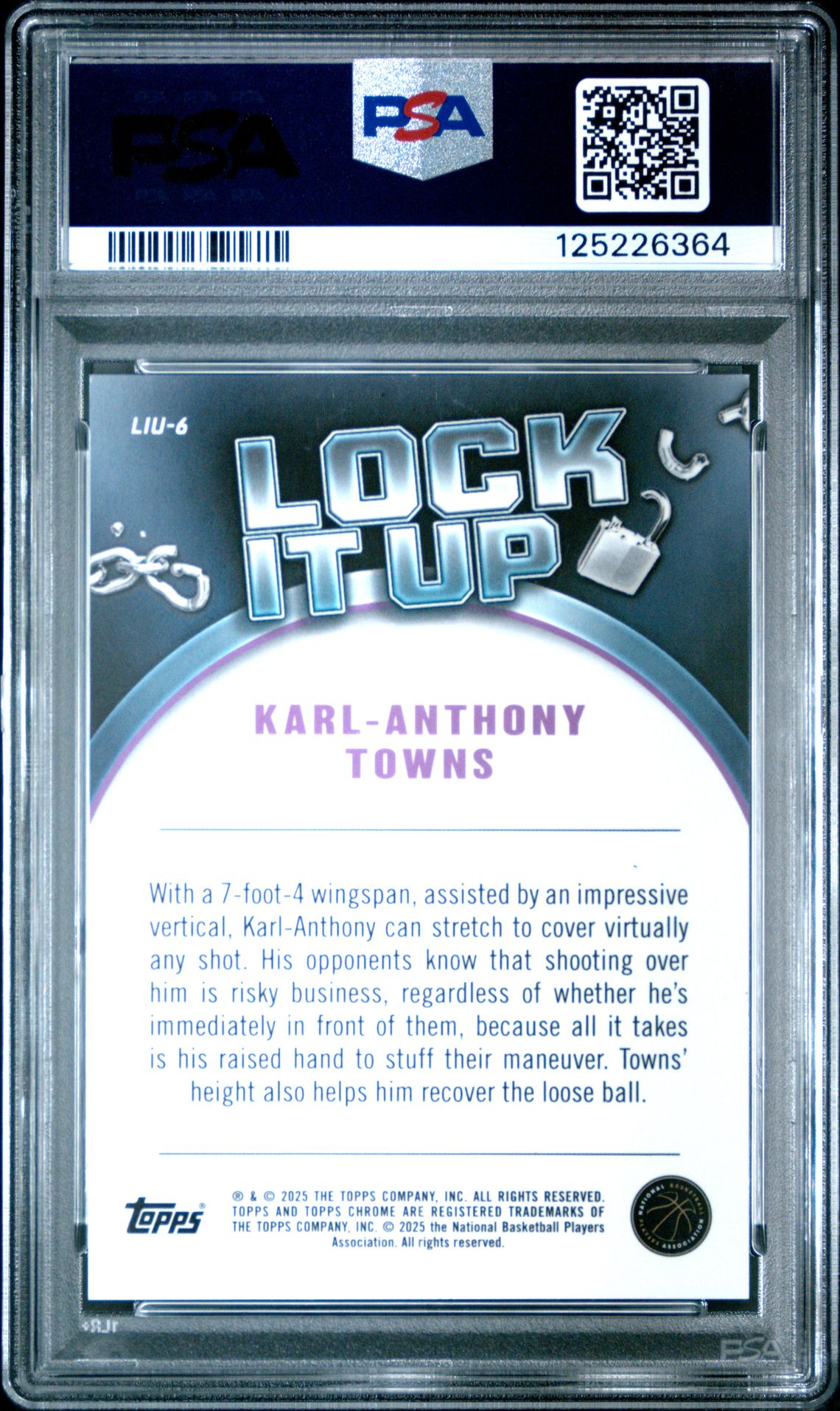 2024 Topps Chrome Lock It Up Karl-Anthony Towns #Liu6 (Lock It Up-White Geometric) Gem Mt 10 back