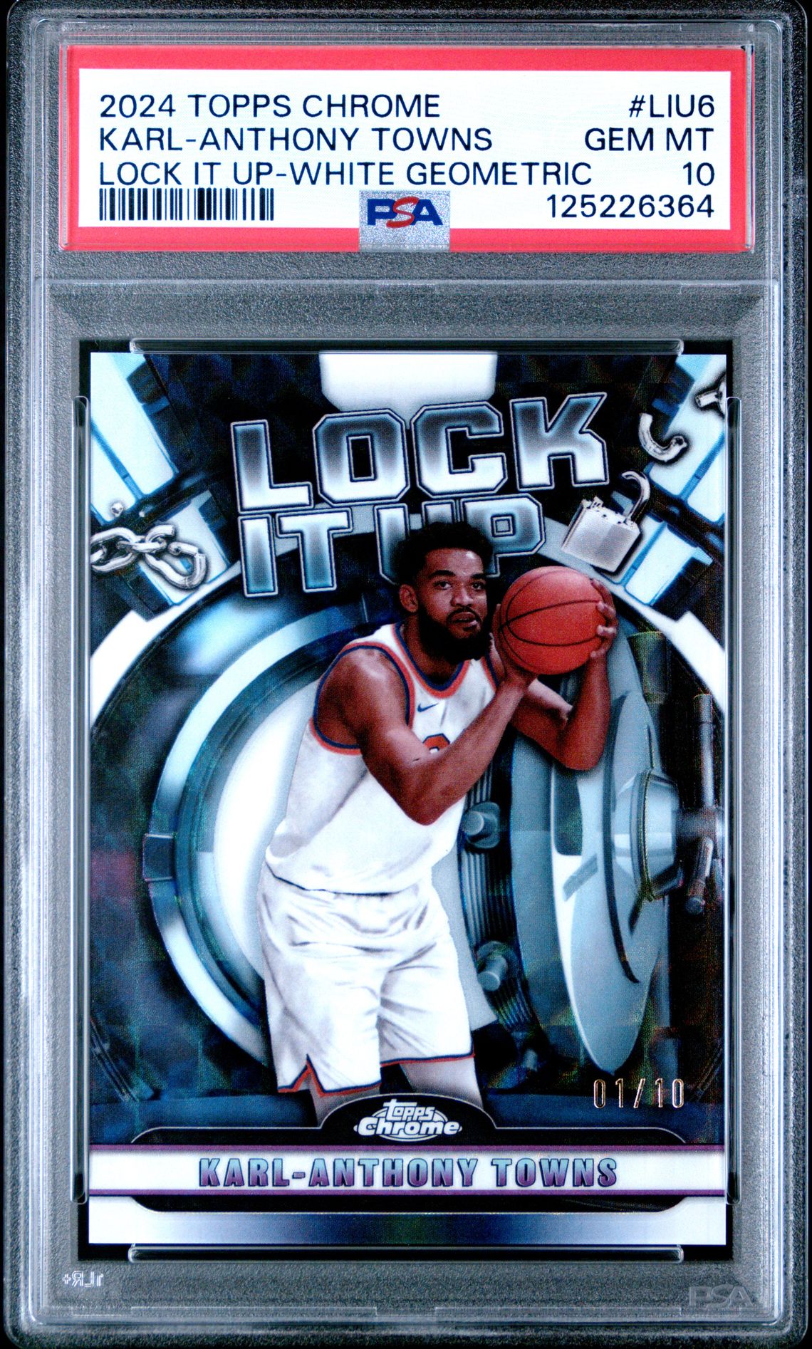 2024 Topps Chrome Lock It Up Karl-Anthony Towns #Liu6 (Lock It Up-White Geometric) Gem Mt 10 front