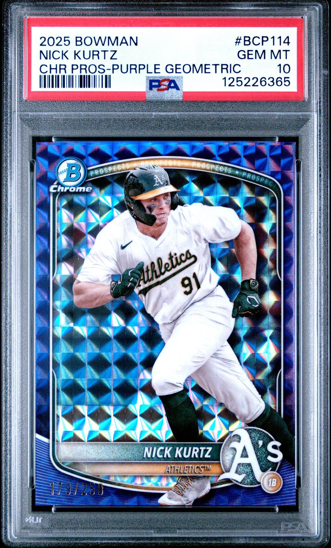2025 Bowman Chrome Prospects Nick Kurtz #Bcp114 (Chr Pros-Purple Geometric) Gem Mt 10 front