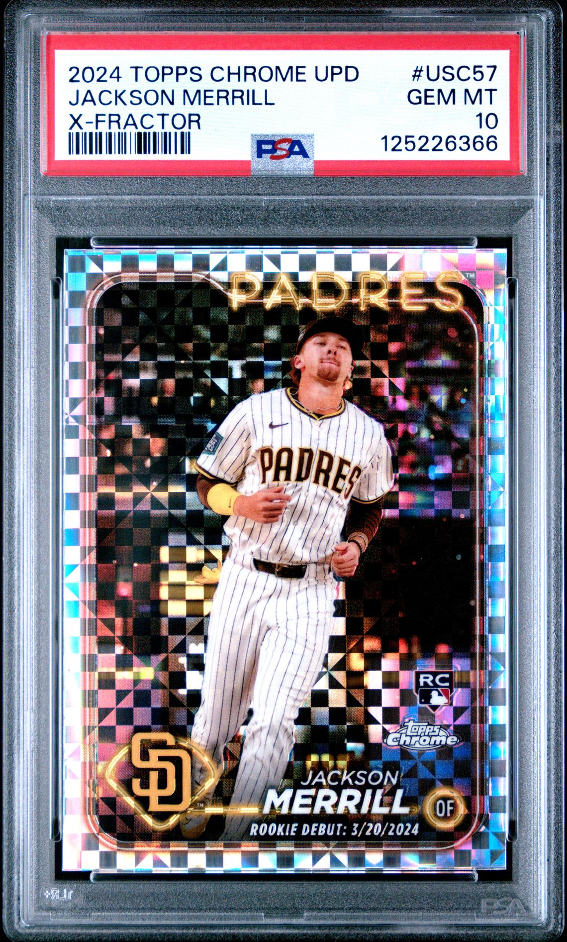 2024 Topps Chrome Update Jackson Merrill #Usc57 (X-Fractor) Gem Mt 10 front