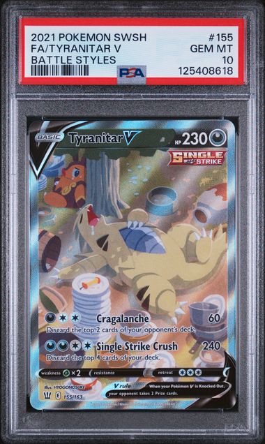 2021 POKEMON SWORD & SHIELD BATTLE STYLES #155 FA/TYRANITAR V BATTLE STYLES (PSA 10) (PSA 10) – 125408618