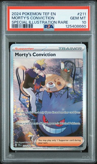2024 POKEMON TEF EN-TEMPORAL FORCES #211 MORTY'S CONVICTION SPECIAL ILLUSTRATION RARE (PSA 10) (PSA 10) – 125408660
