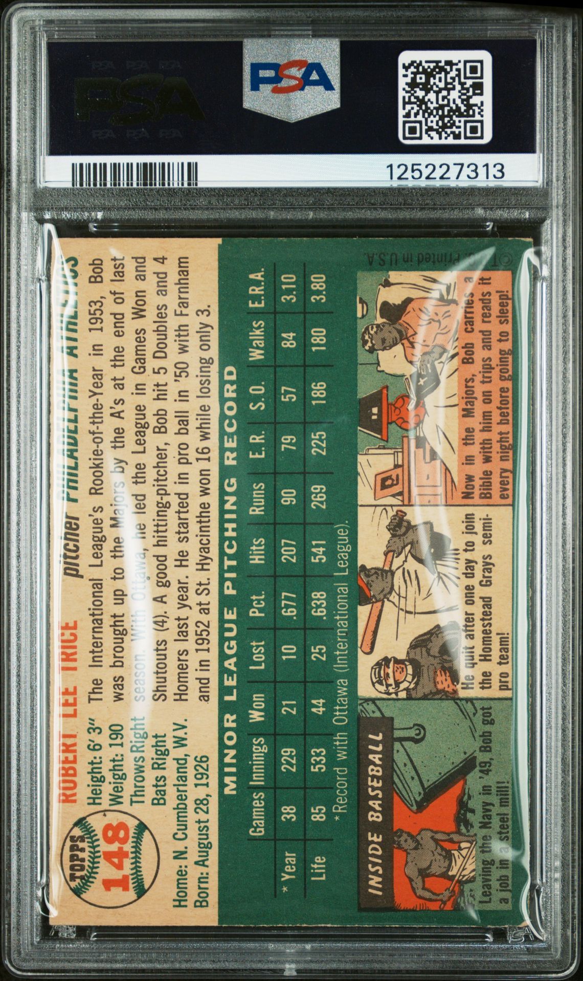 1954 Topps Bob Trice #148 Ex 5 back