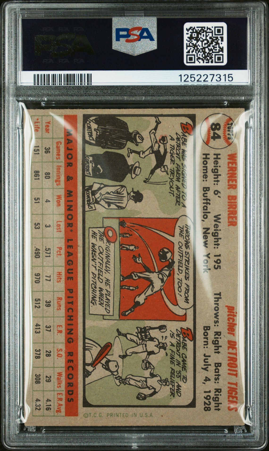 1956 Topps Babe Birrer #84 (Gray Back) Ex 5 back